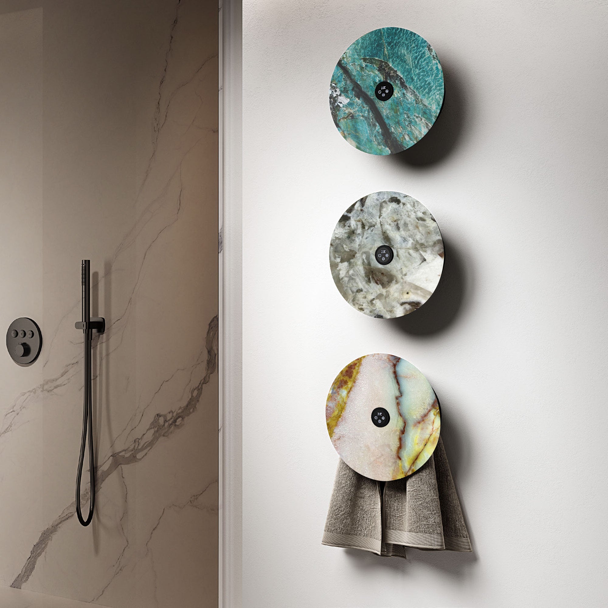 VERDARA Marble Heated Towel Rack with Carbon Fiber and Timer Control