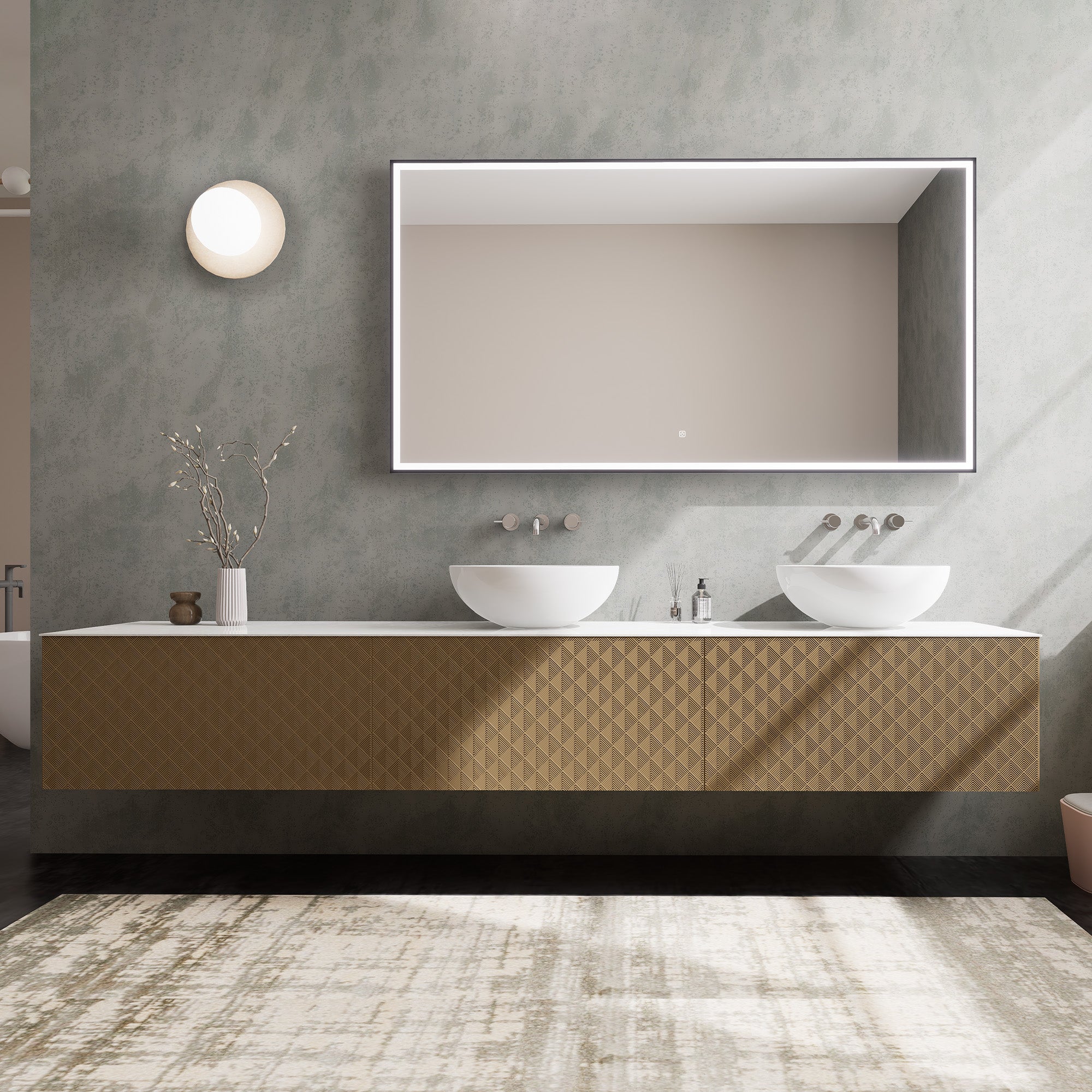 AURIGEN Custom Bathroom Vanity Double Sink Quartz Stone Top Solid Wood Cabinet