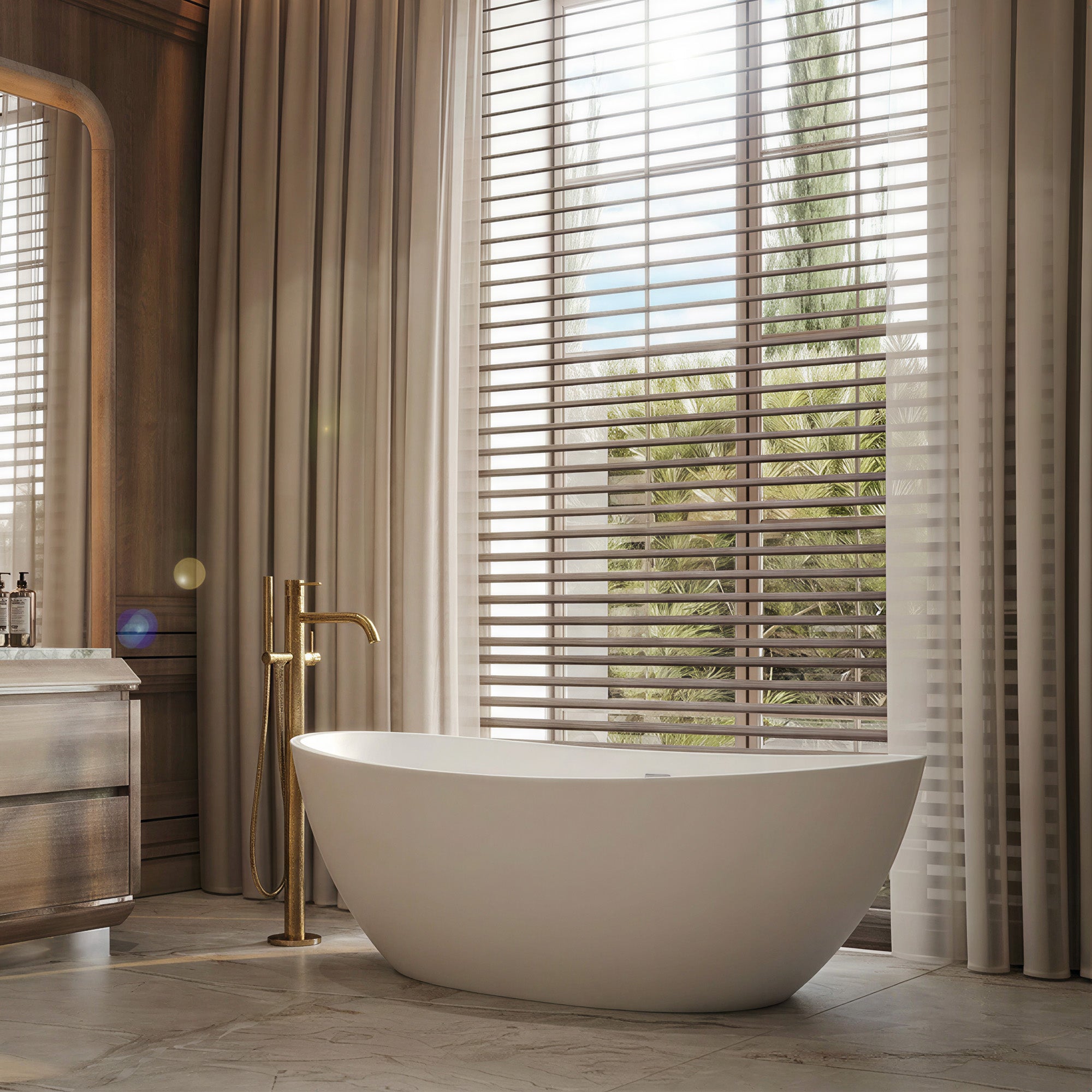 CALMAE High Back Freestanding Bathtub 65" For Full Body Relaxation