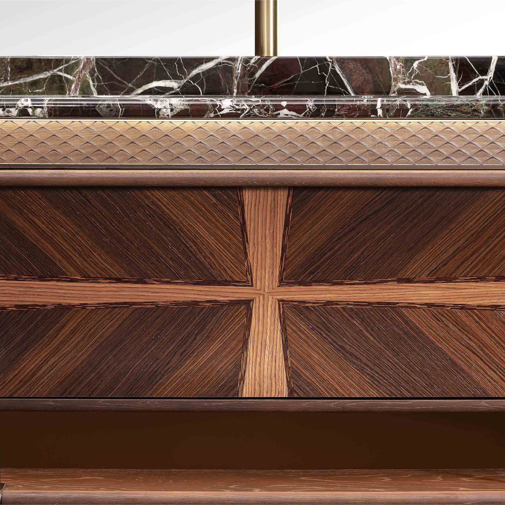 FACET Custom Bathroom Vanity with Purple Stone Top and Textured Wood Finish