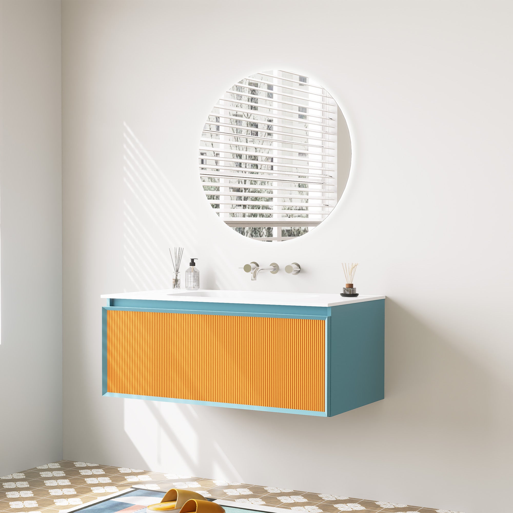 AZURÉA Custom Bathroom Vanity Single Sink Cultured Marble Top Solid Wood Cabinet