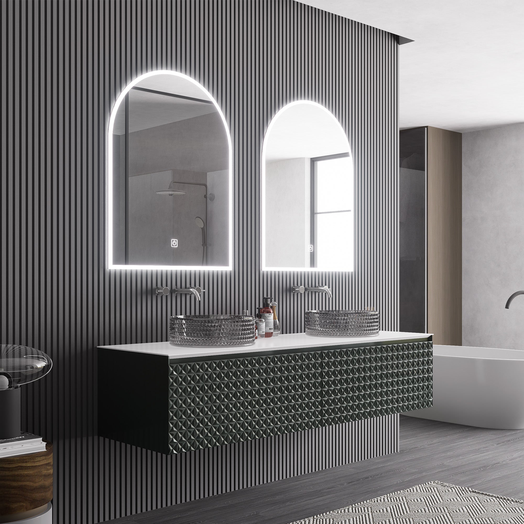 VALMORA Custom Bathroom Vanity Double Sink Quartz Stone Top Solid Wood Cabinet