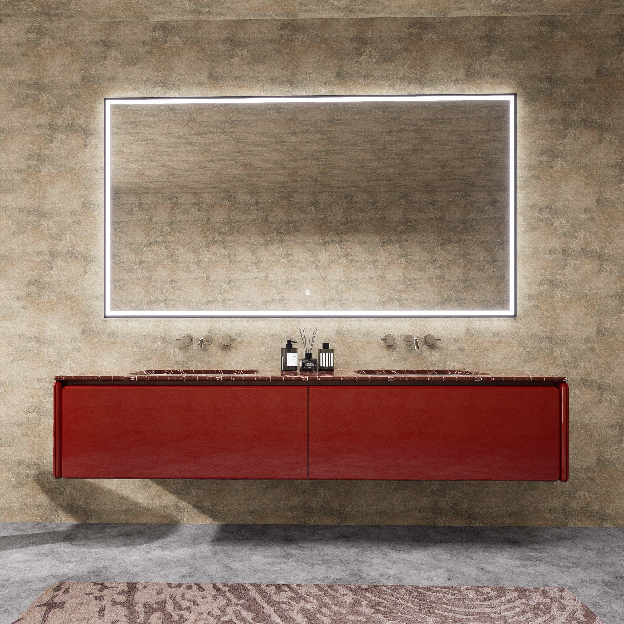 ARCADIA Custom Bathroom Vanity Double Sink Natural Marble Top Solid Wood Cabinet