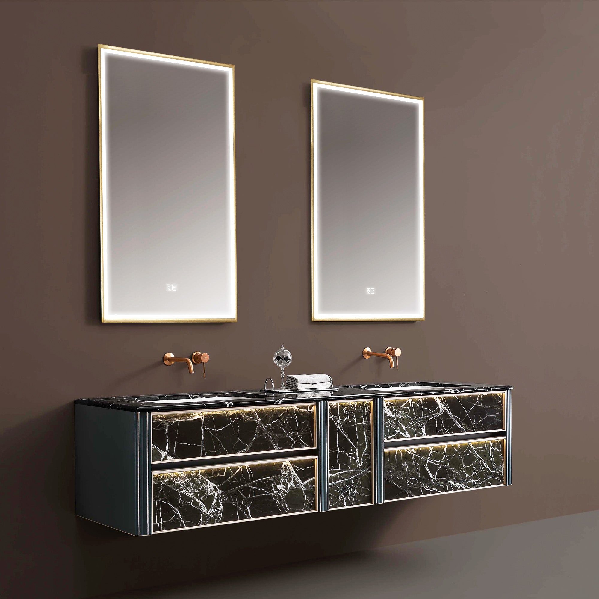 IMPERIAL Custom Bathroom Vanity with Green Marble Top and Lacquered Wood Finish