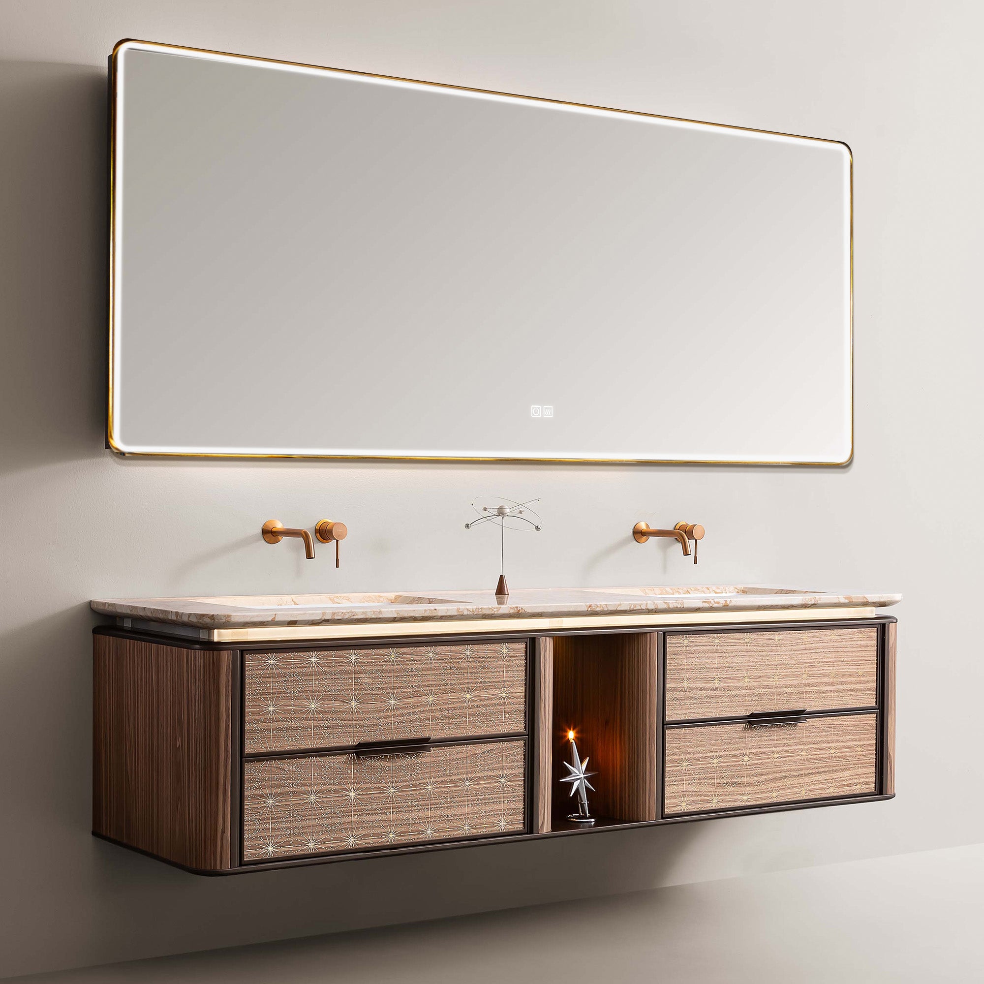 HALO Custom Bathroom Vanity with Golden Stone Top and Metallic Lacquer Finish