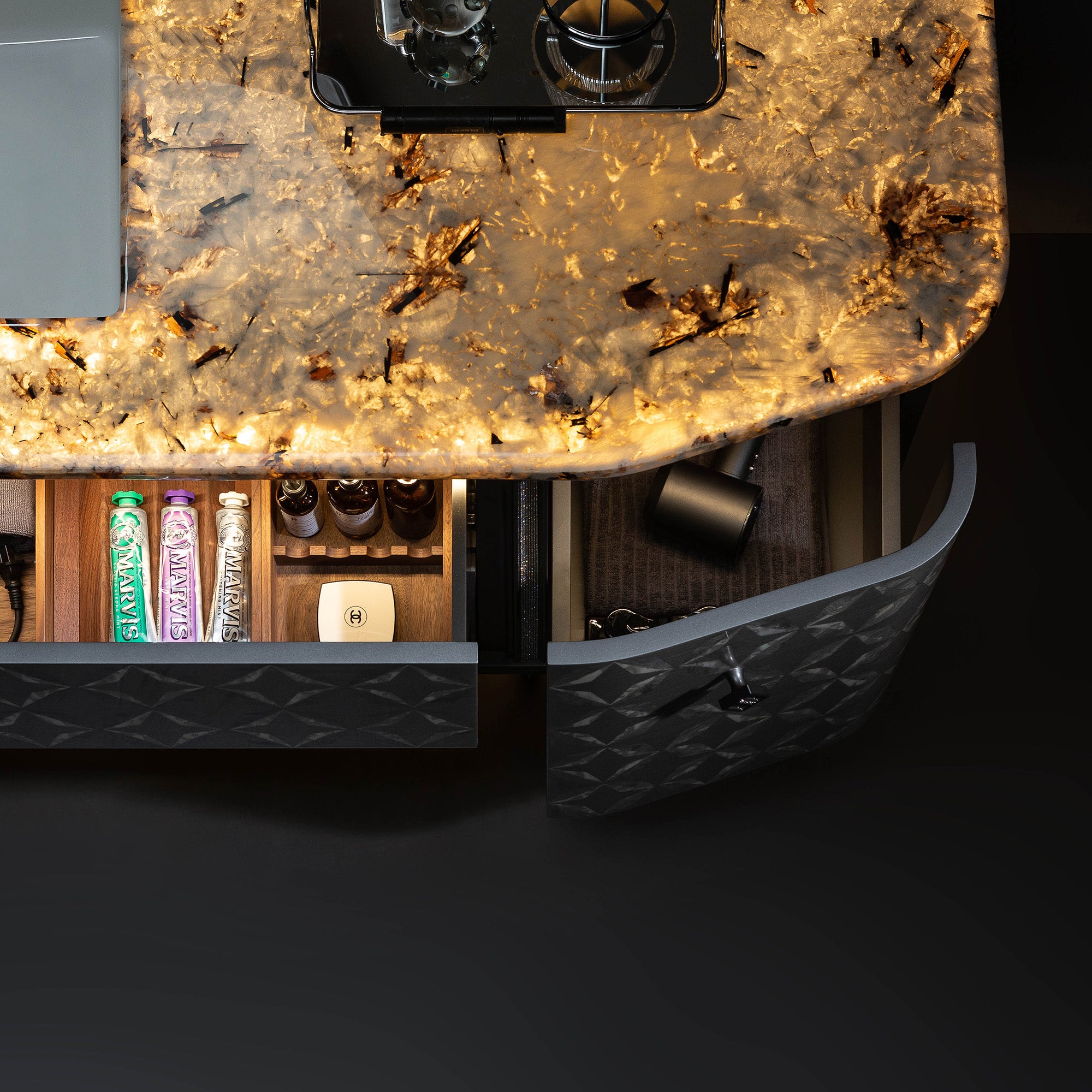 REGALIA Custom Bathroom Vanity with Marble Top and Ambient Lighting