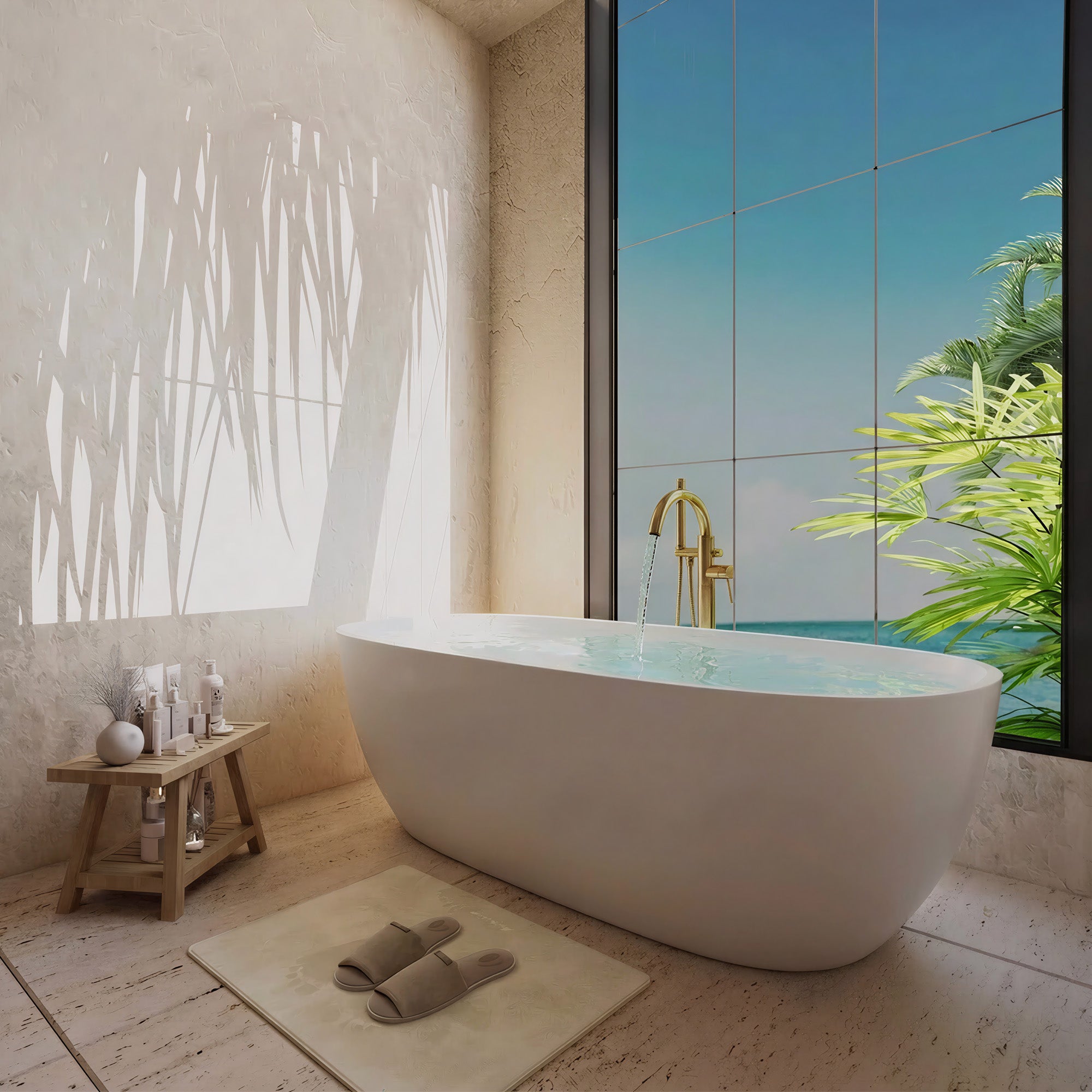 AURELLE Deep Soaking Freestanding Bathtub 68.9" with Ergonomic Design