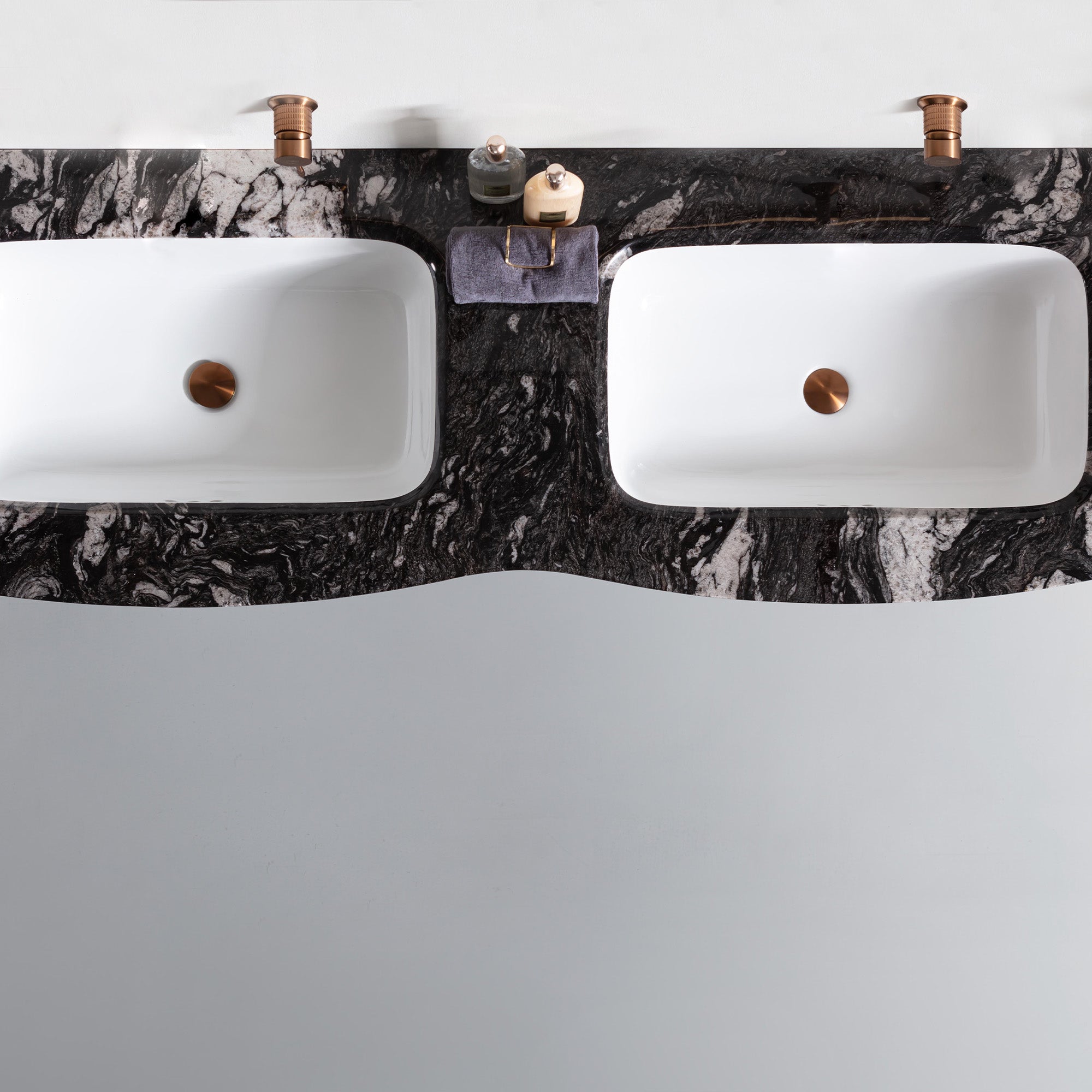 EVERLANE Custom Bathroom Vanity with Black Stone Top and Matte Wood-Metal Finish