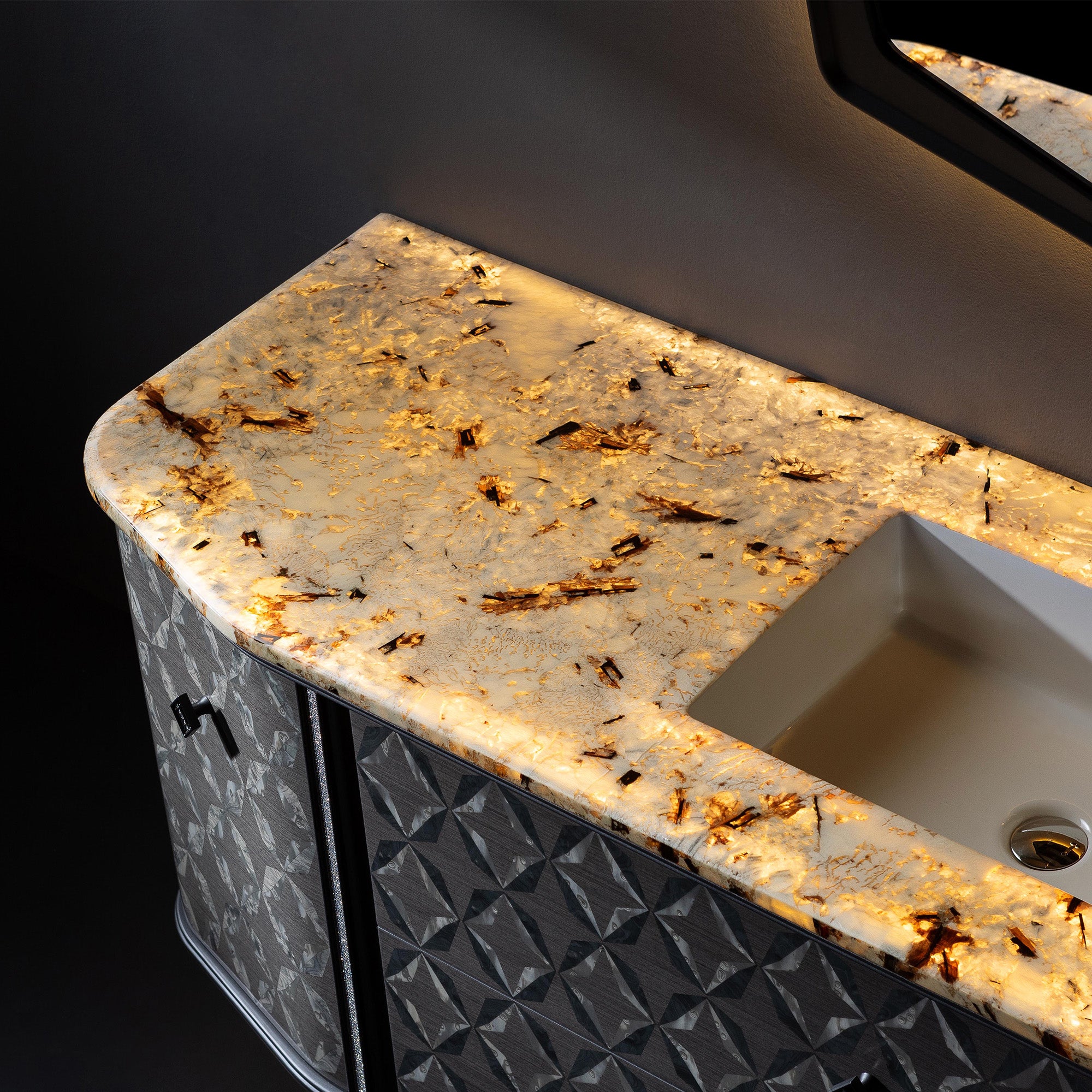REGALIA Custom Bathroom Vanity with Marble Top and Ambient Lighting