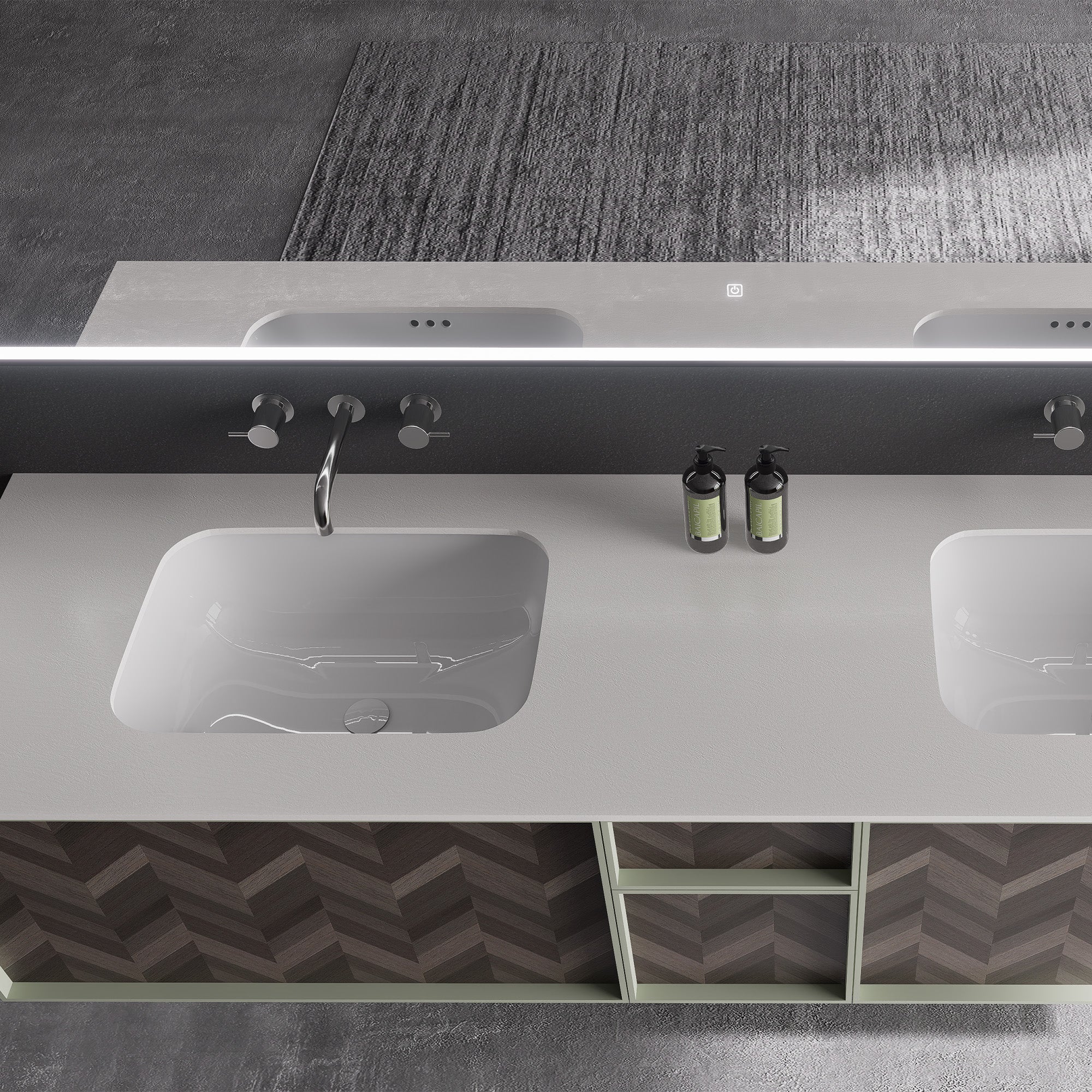 CELESTA Custom Bathroom Vanity Double Sink Sintered Stone Top Solid Wood Cabinet