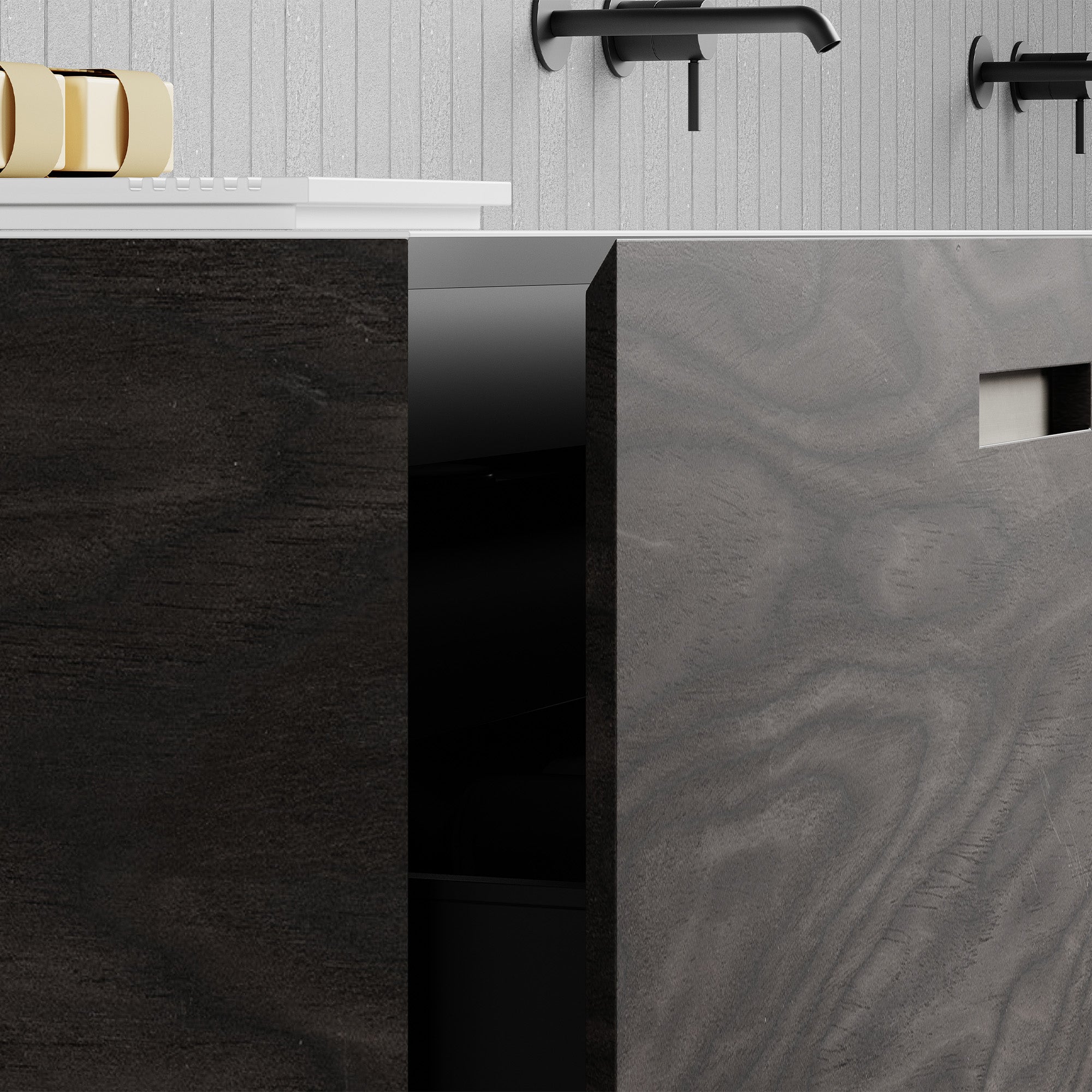 NOIRE Custom Bathroom Vanity Solid Wood with Veneer Corian Integrated Sink