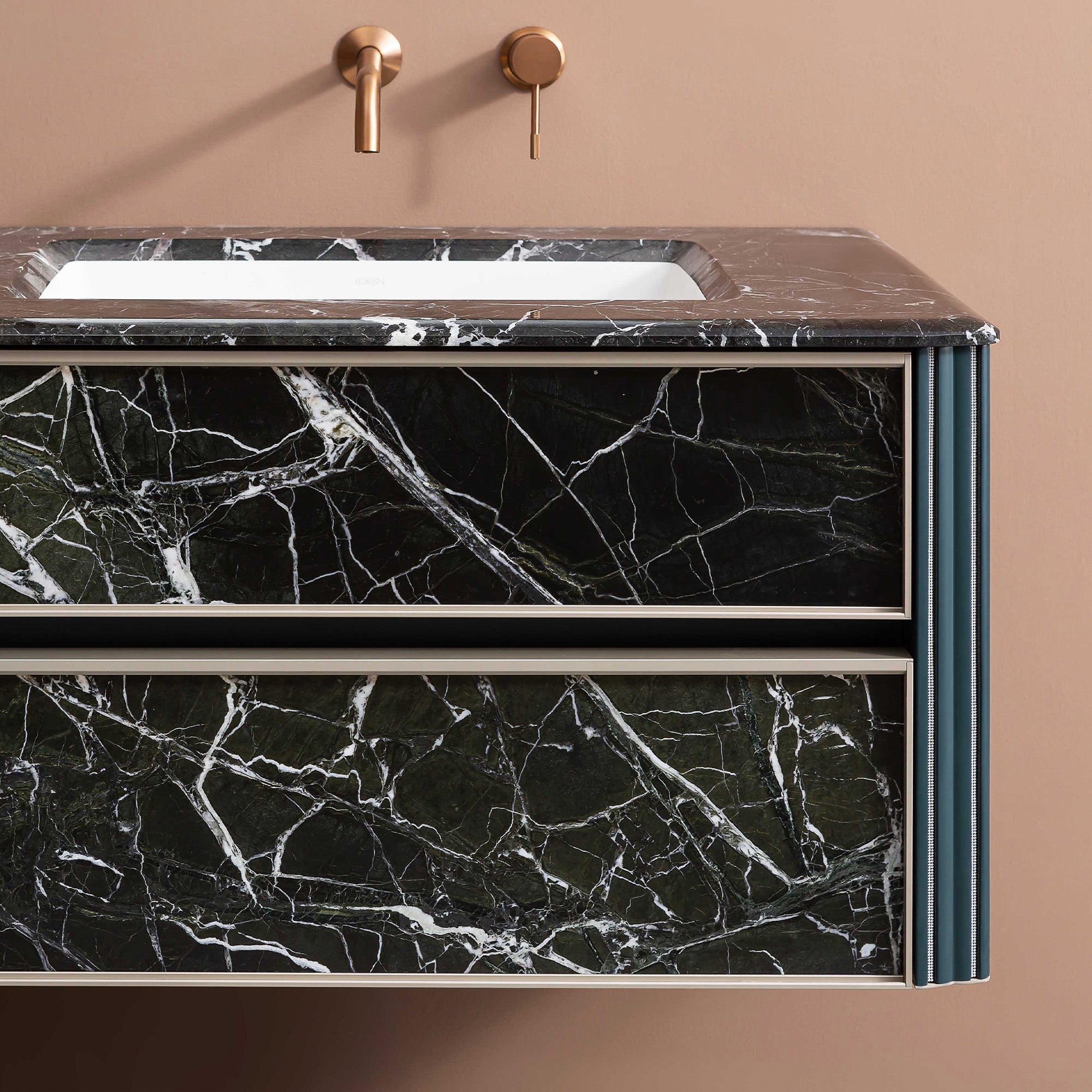 IMPERIAL Custom Bathroom Vanity with Green Marble Top and Lacquered Wood Finish
