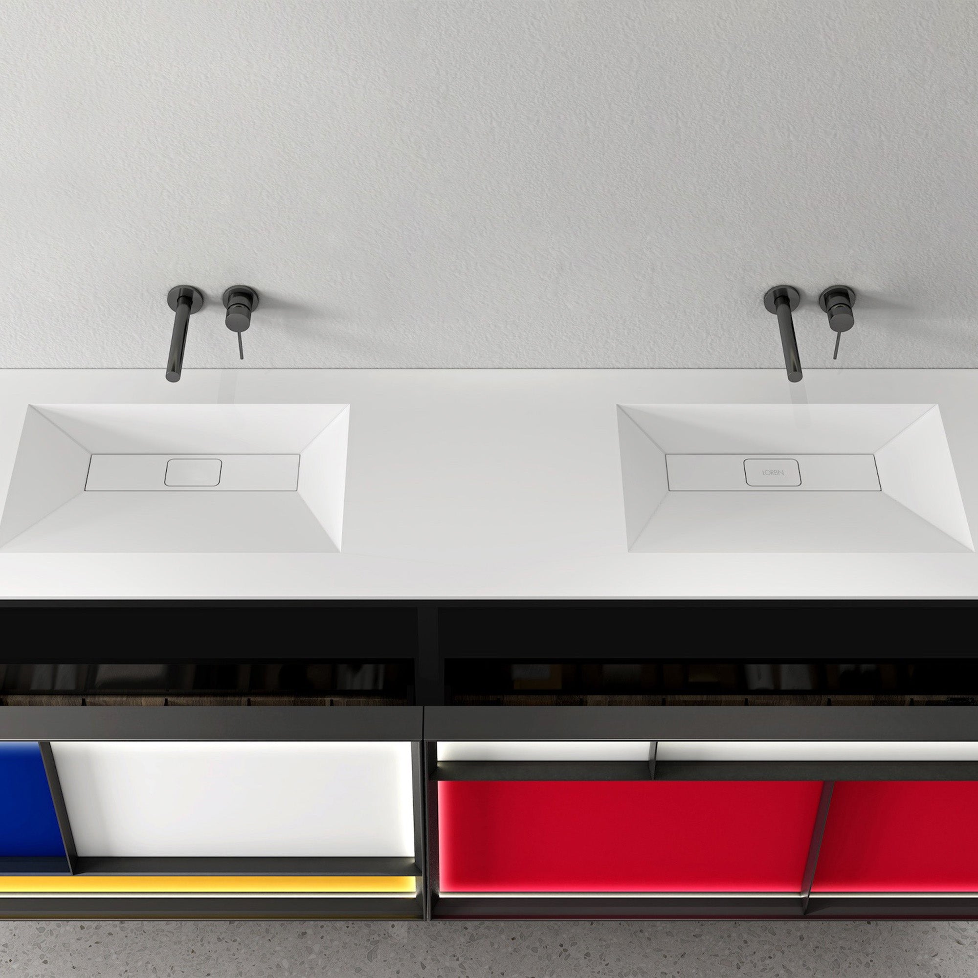 MONDRIA Custom Bathroom Vanity with Seamless Acrylic Top and Integrated Basin