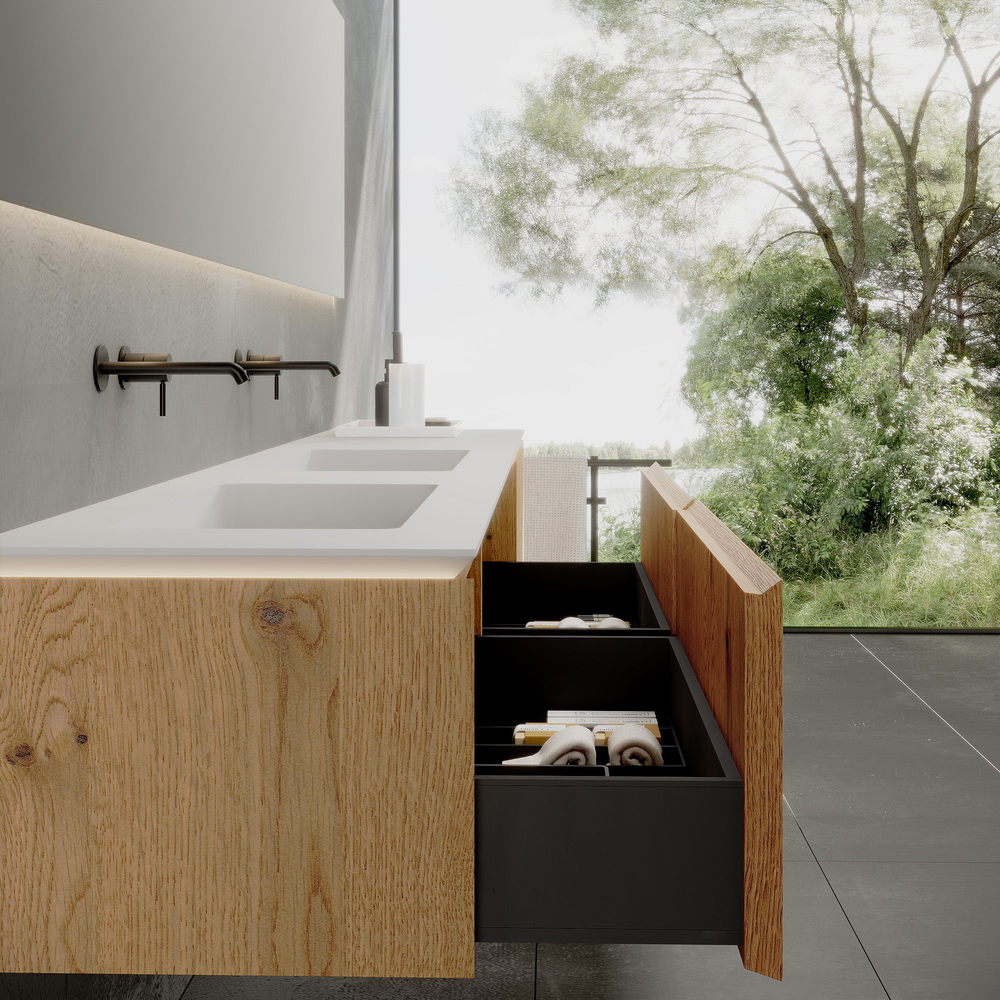 SYLVAN Custom Bathroom Vanity Solid Wood with Veneer Corian Integrated Sink