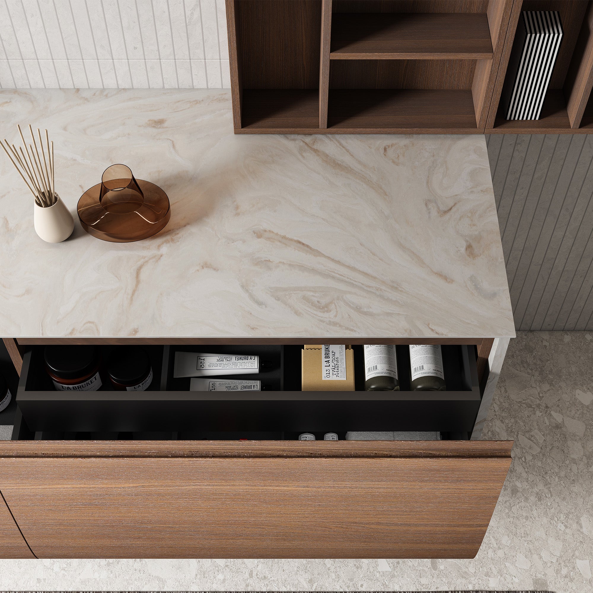 SOLURA Custom Bathroom Vanity Solid Wood with Veneer Corian Sink