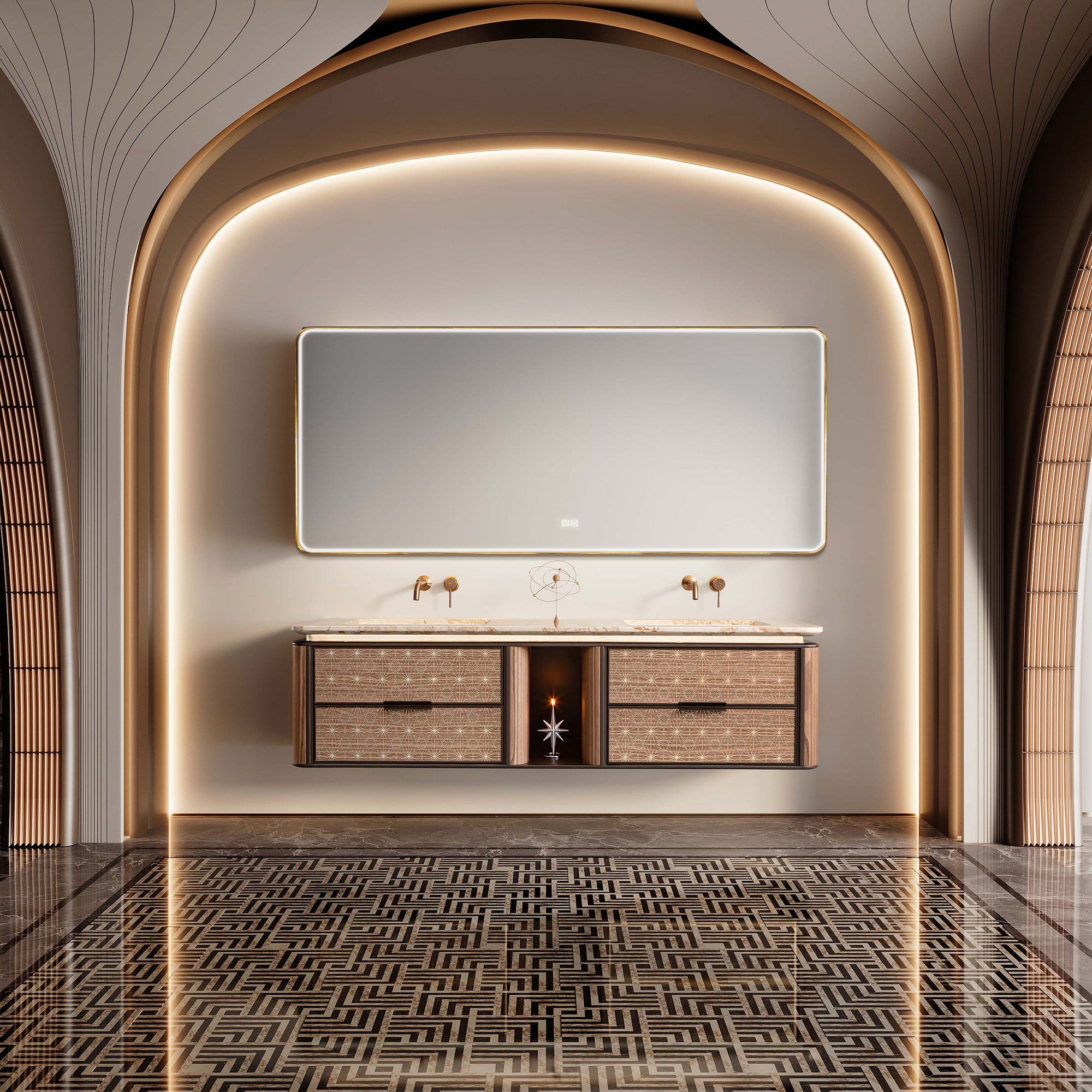 HALO Custom Bathroom Vanity with Golden Stone Top and Metallic Lacquer Finish