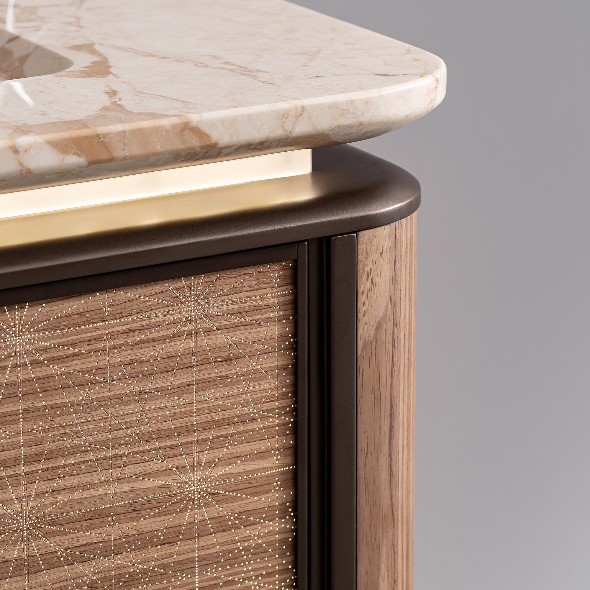 HALO Custom Bathroom Vanity with Golden Stone Top and Metallic Lacquer Finish