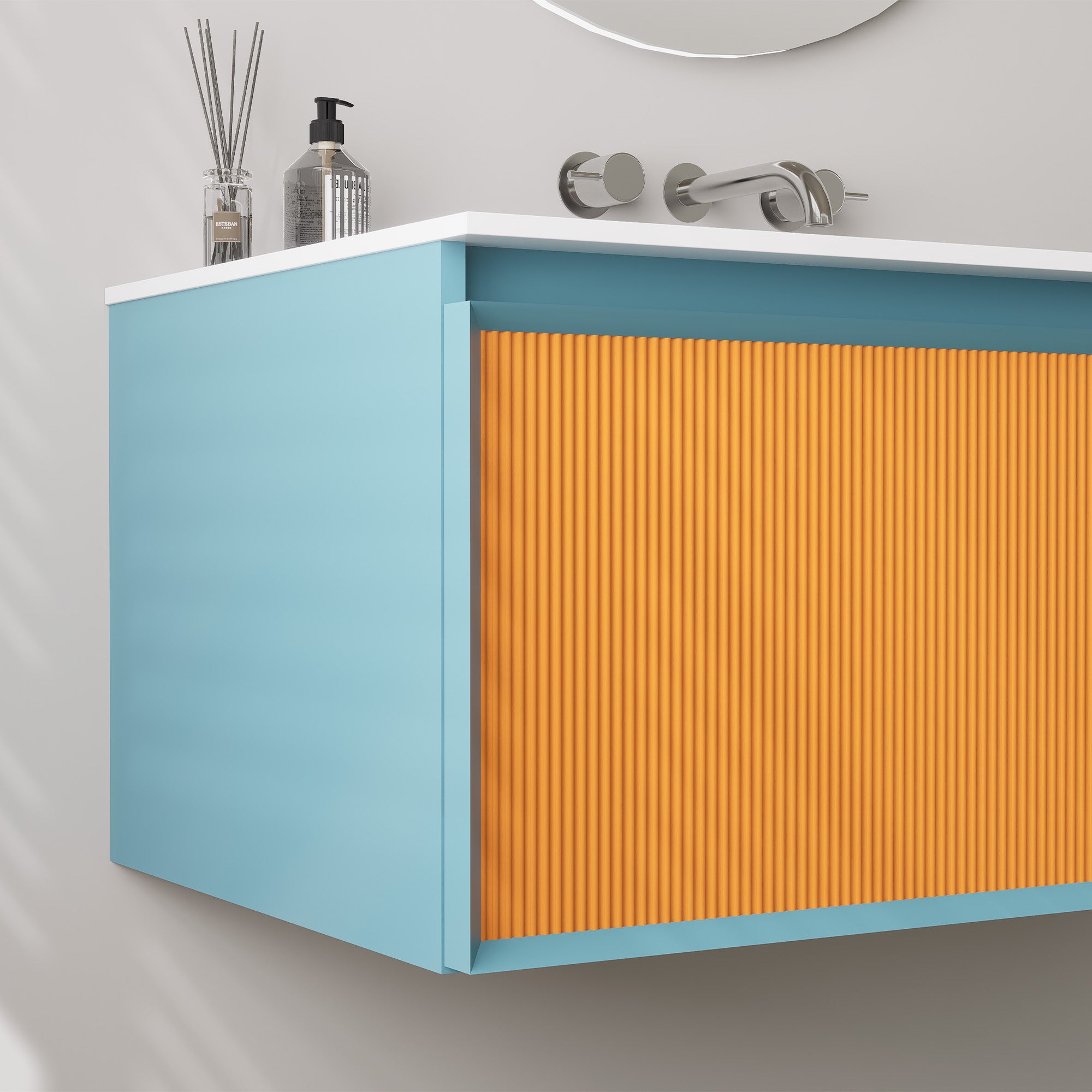 AZURÉA Custom Bathroom Vanity Single Sink Cultured Marble Top Solid Wood Cabinet