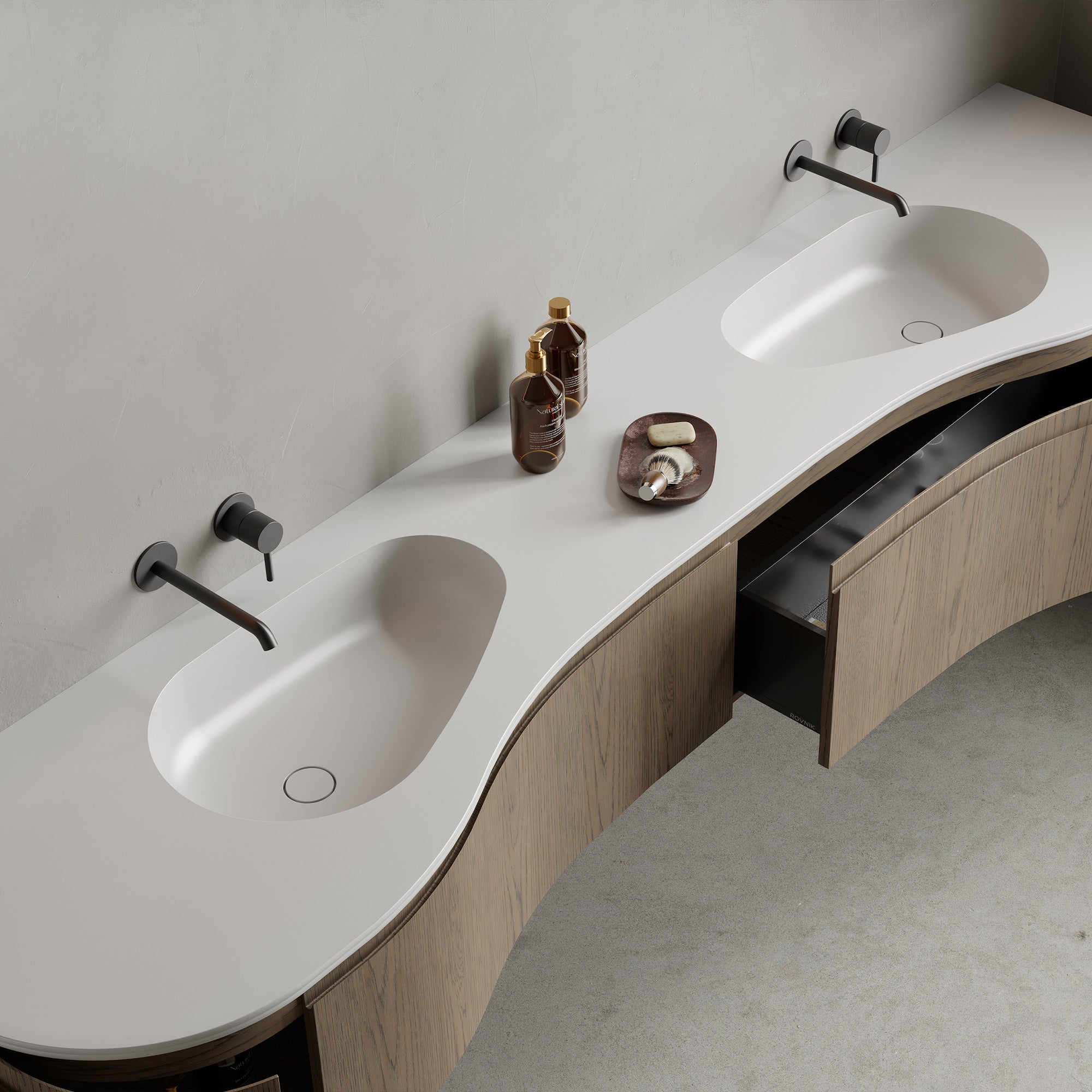 ONDINE Custom Bathroom Vanity Wood Veneer Corian Integrated Sink