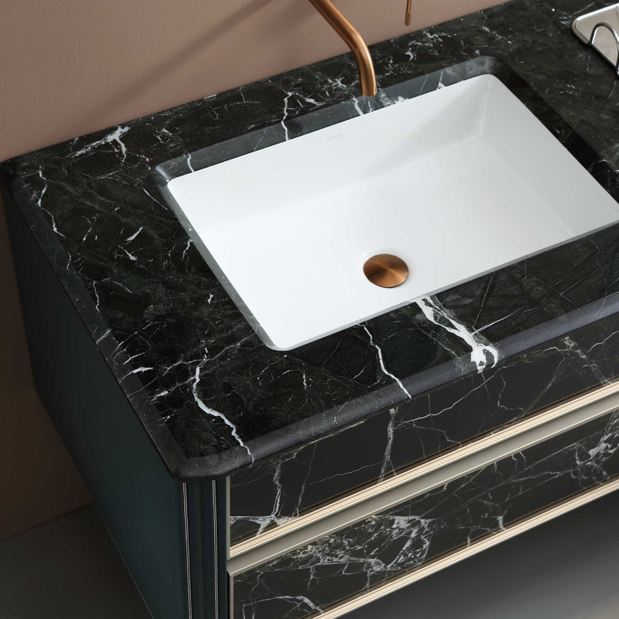IMPERIAL Custom Bathroom Vanity with Green Marble Top and Lacquered Wood Finish