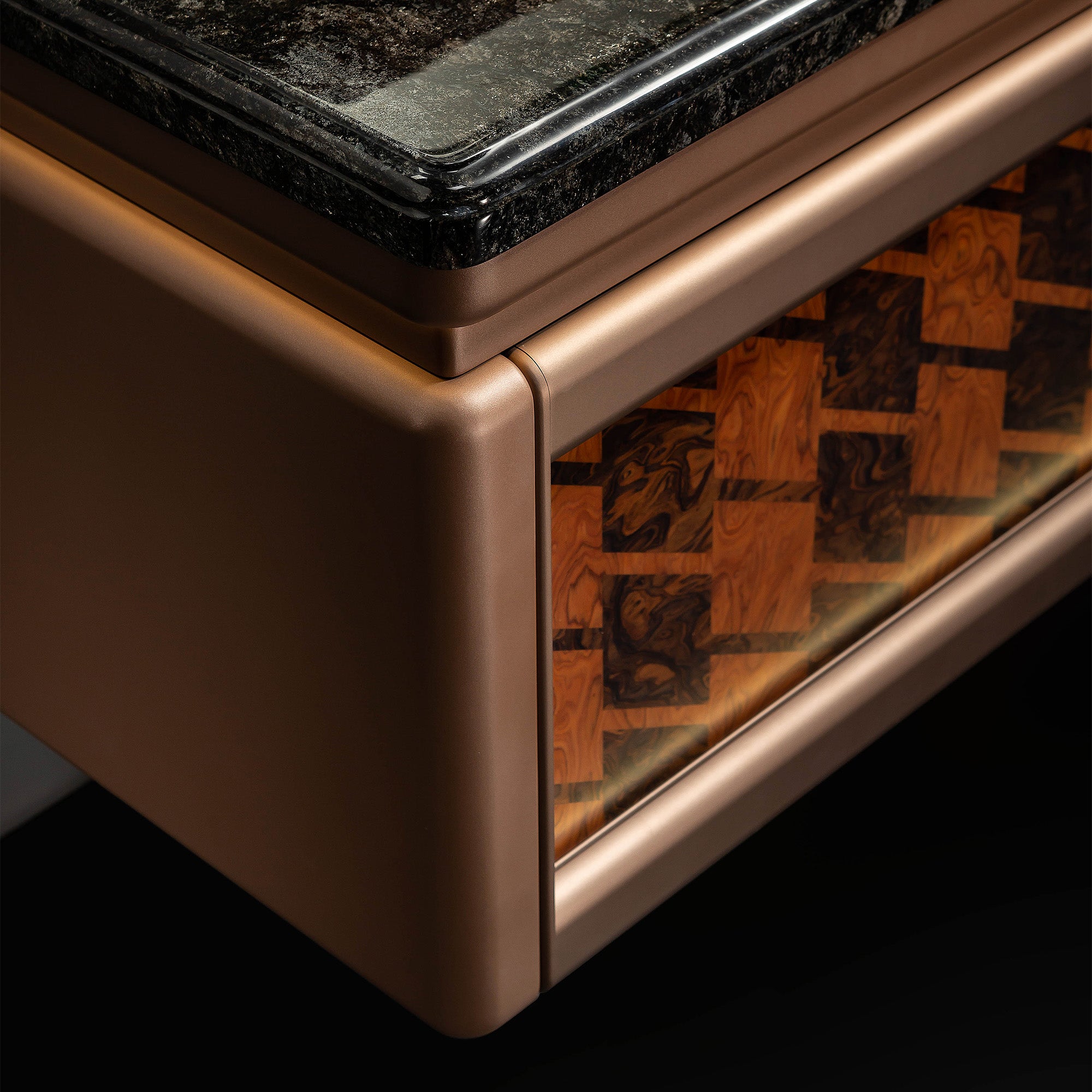 EMBER Custom Bathroom Vanity with Black Marble Top and High-Gloss Metallic Finish