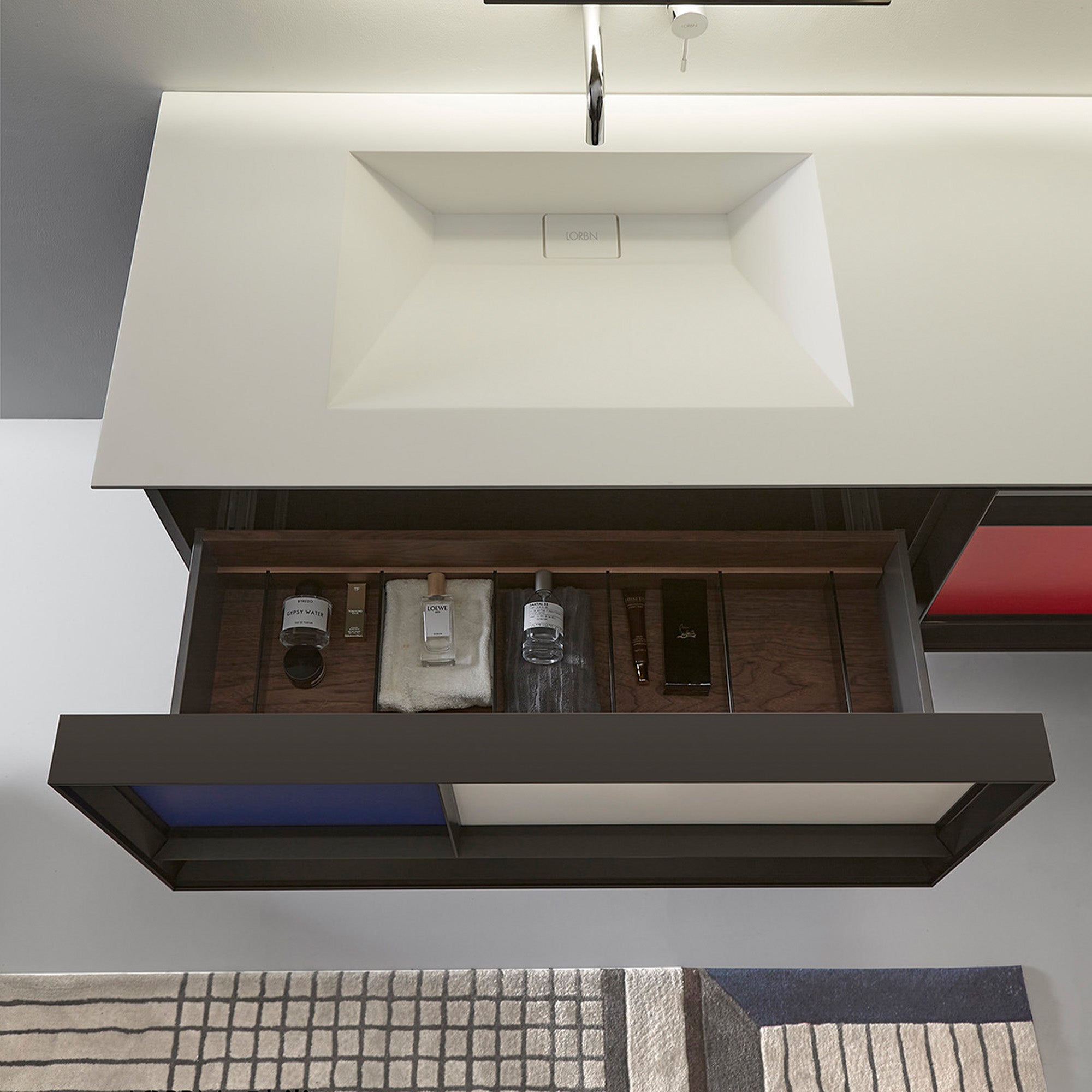 MONDRIA Custom Bathroom Vanity with Seamless Acrylic Top and Integrated Basin