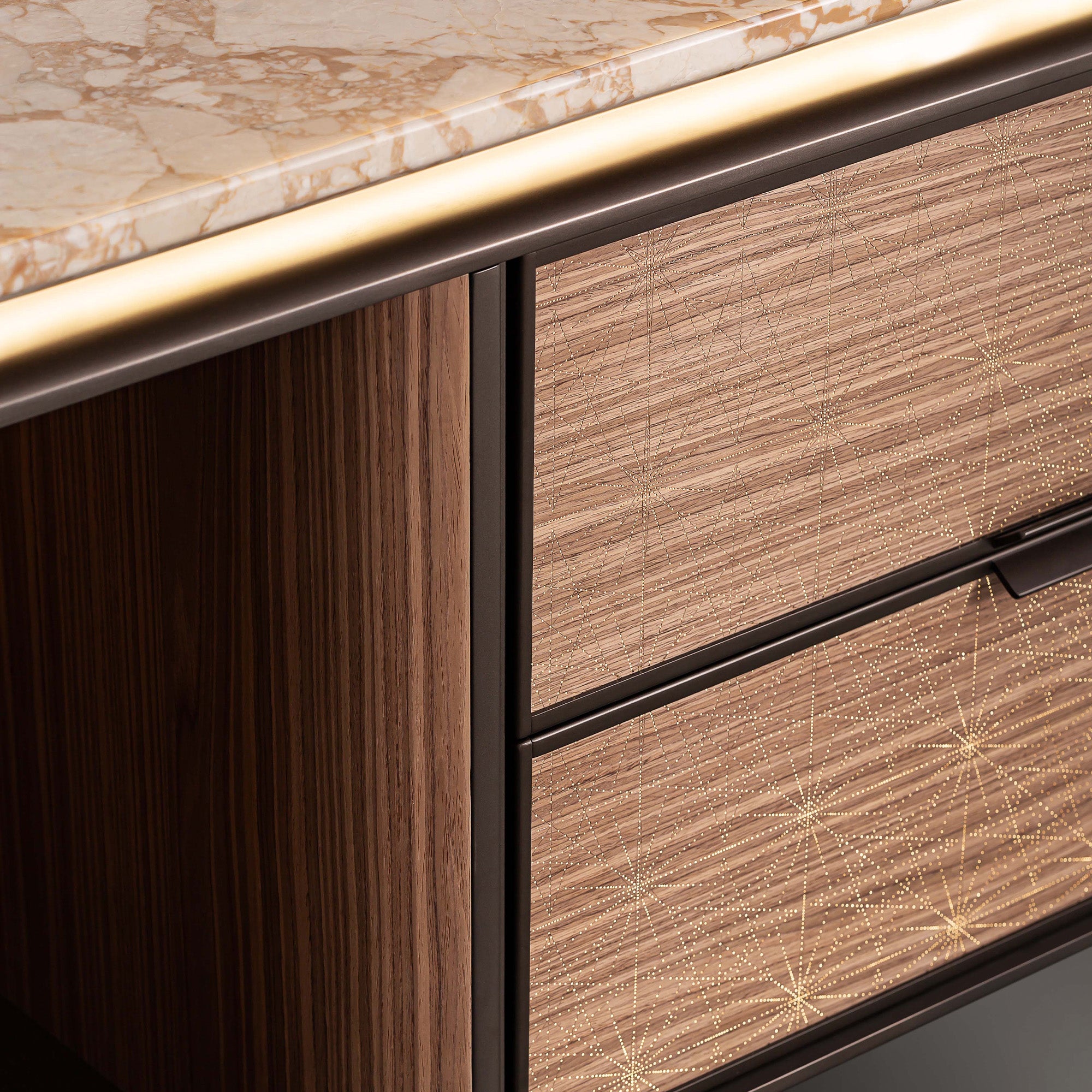 HALO Custom Bathroom Vanity with Golden Stone Top and Metallic Lacquer Finish