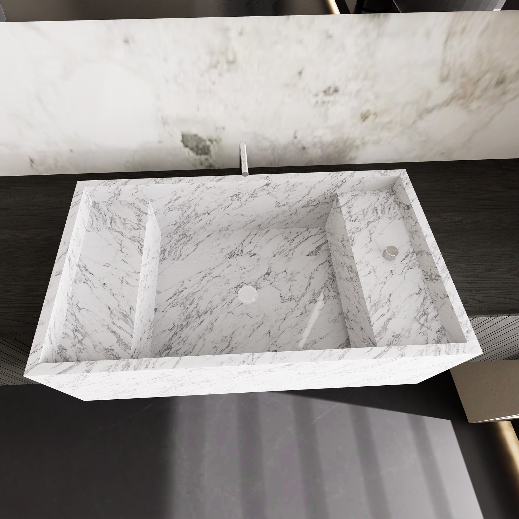 LUMORA Custom Bathroom Vanity Double Sink Natural Marble Basin Solid Wood Cabinet