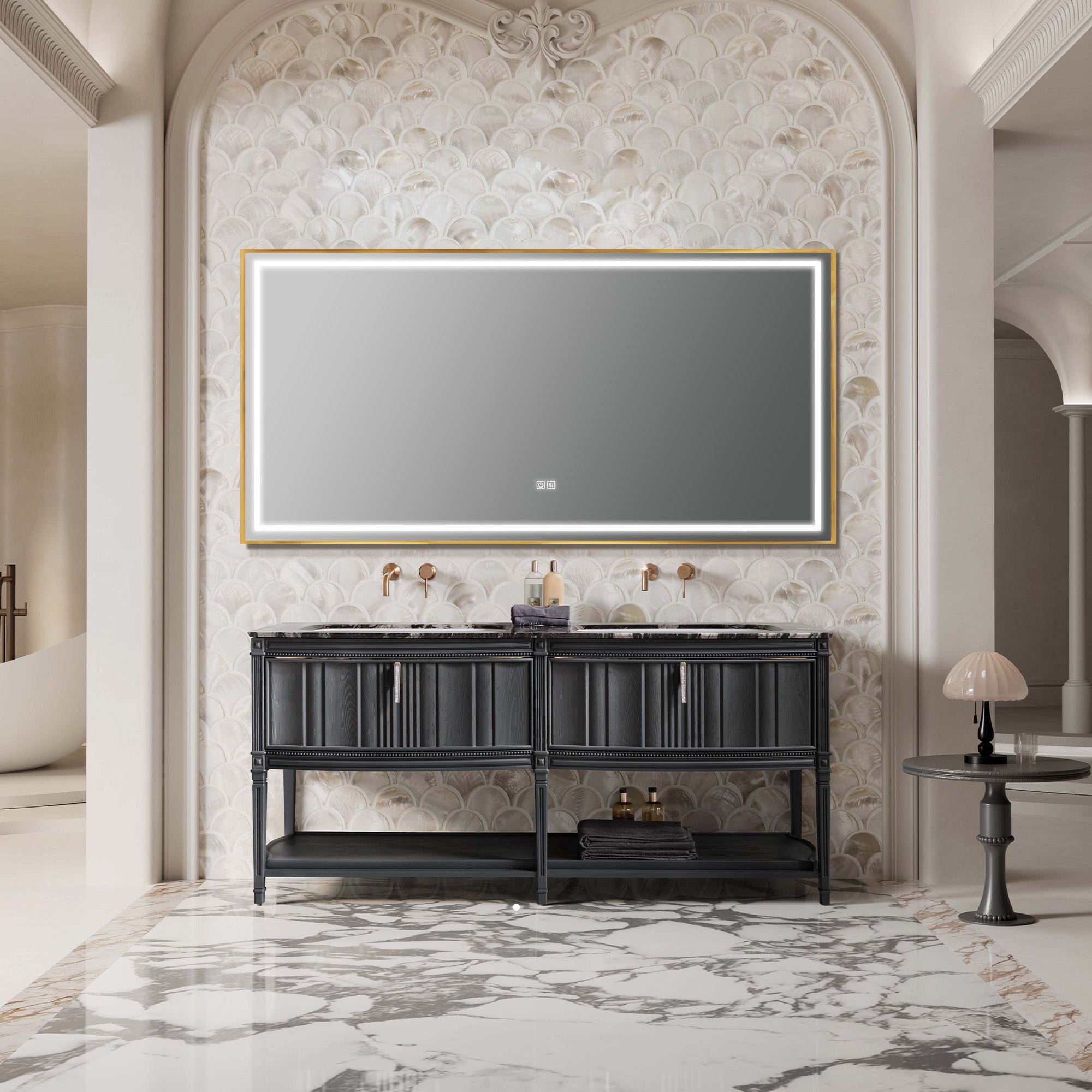 EVERLANE Custom Bathroom Vanity with Black Stone Top and Matte Wood-Metal Finish