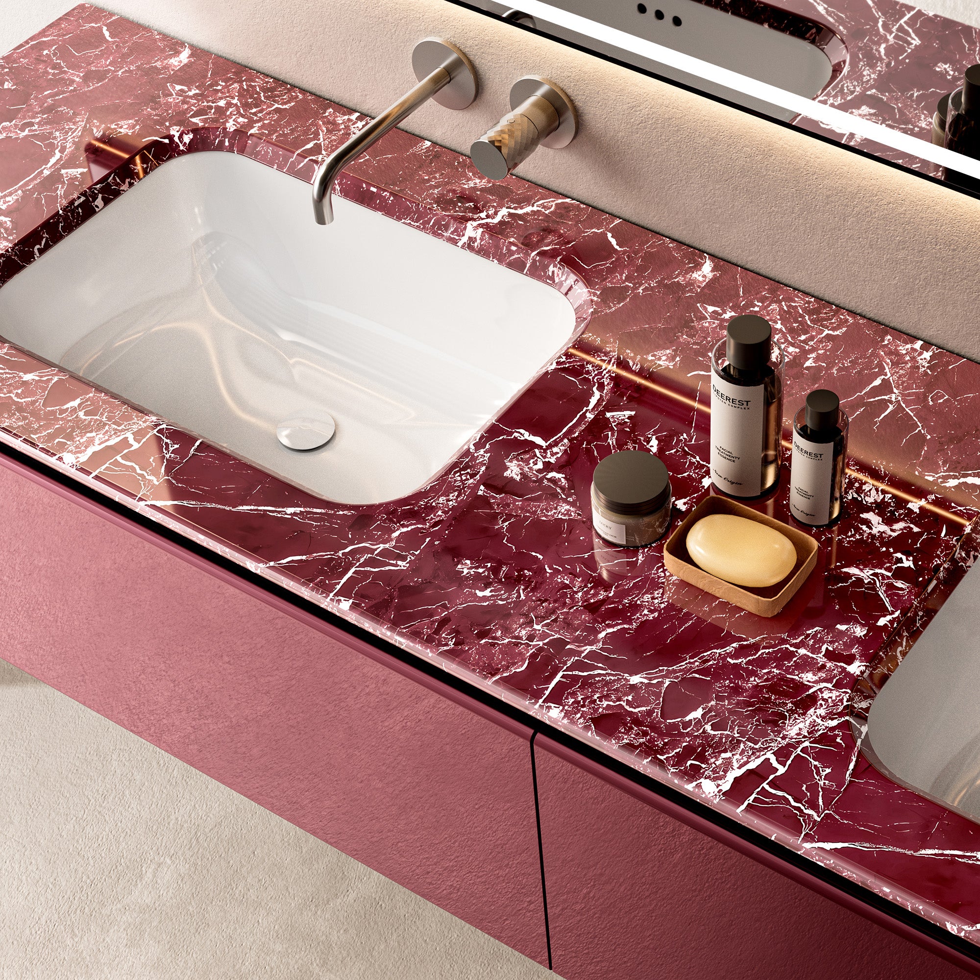 ARCADIA Custom Bathroom Vanity Double Sink Natural Marble Top Solid Wood Cabinet