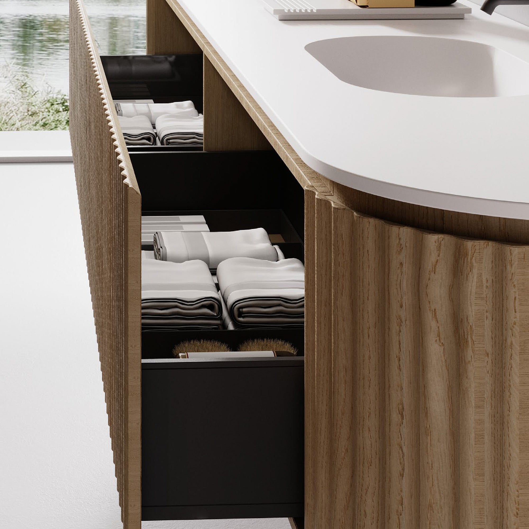 NOIRÉLLE Custom Bathroom Vanity Single Sink Cultured Marble Top Solid Wood Cabinet