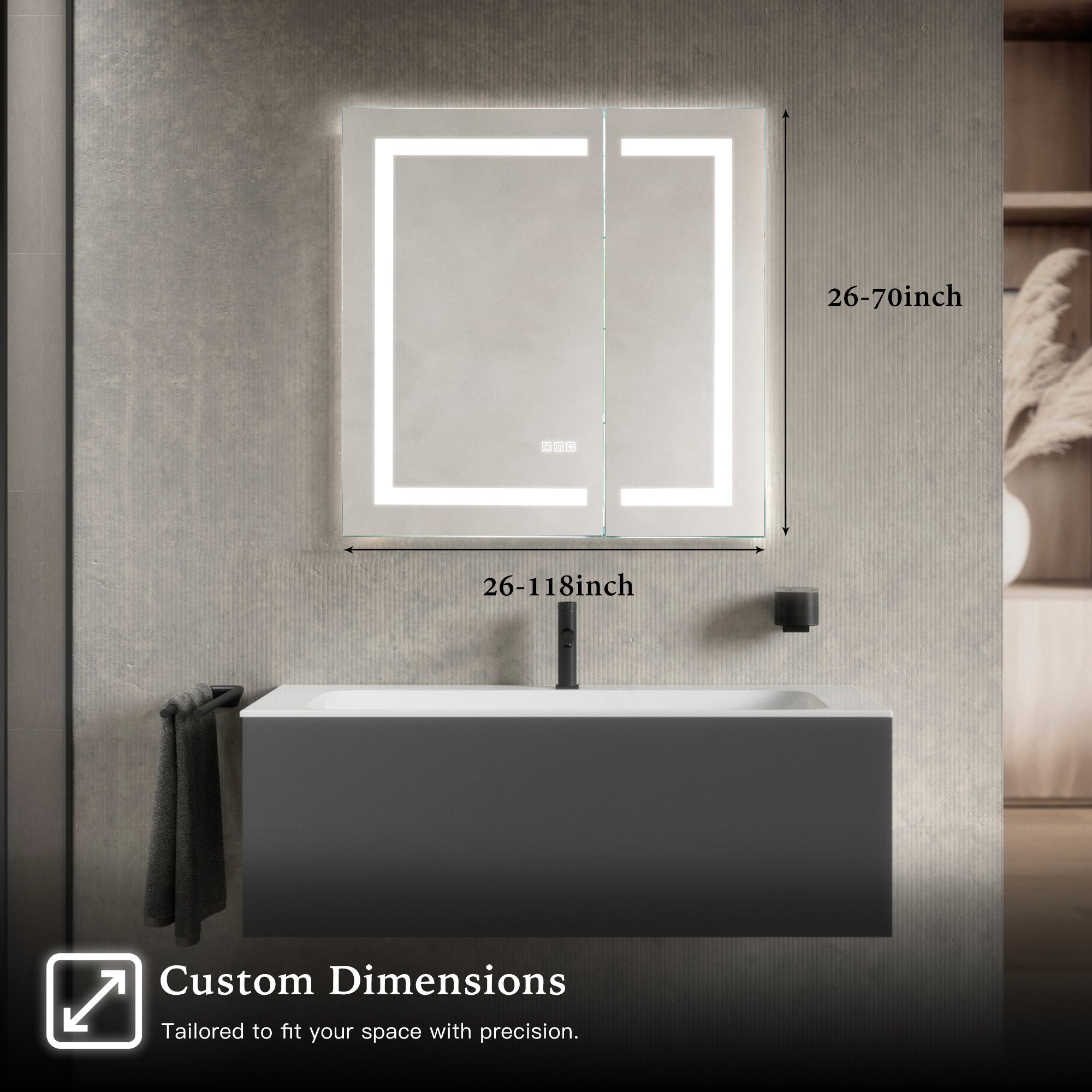 ELARA Custom LED Mirror Medicine Cabinet with Recessed Design