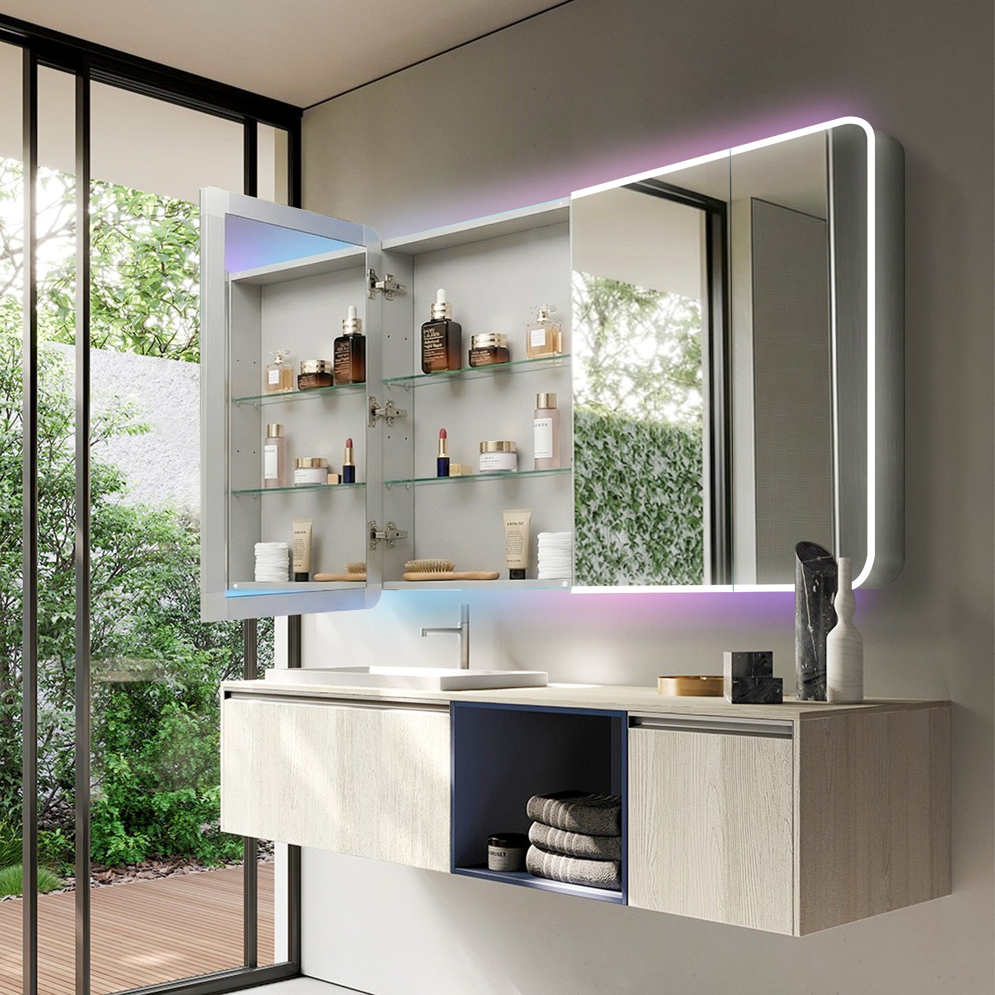 VIREAL Custom LED Mirror Medicine Cabinet with Ambient Design