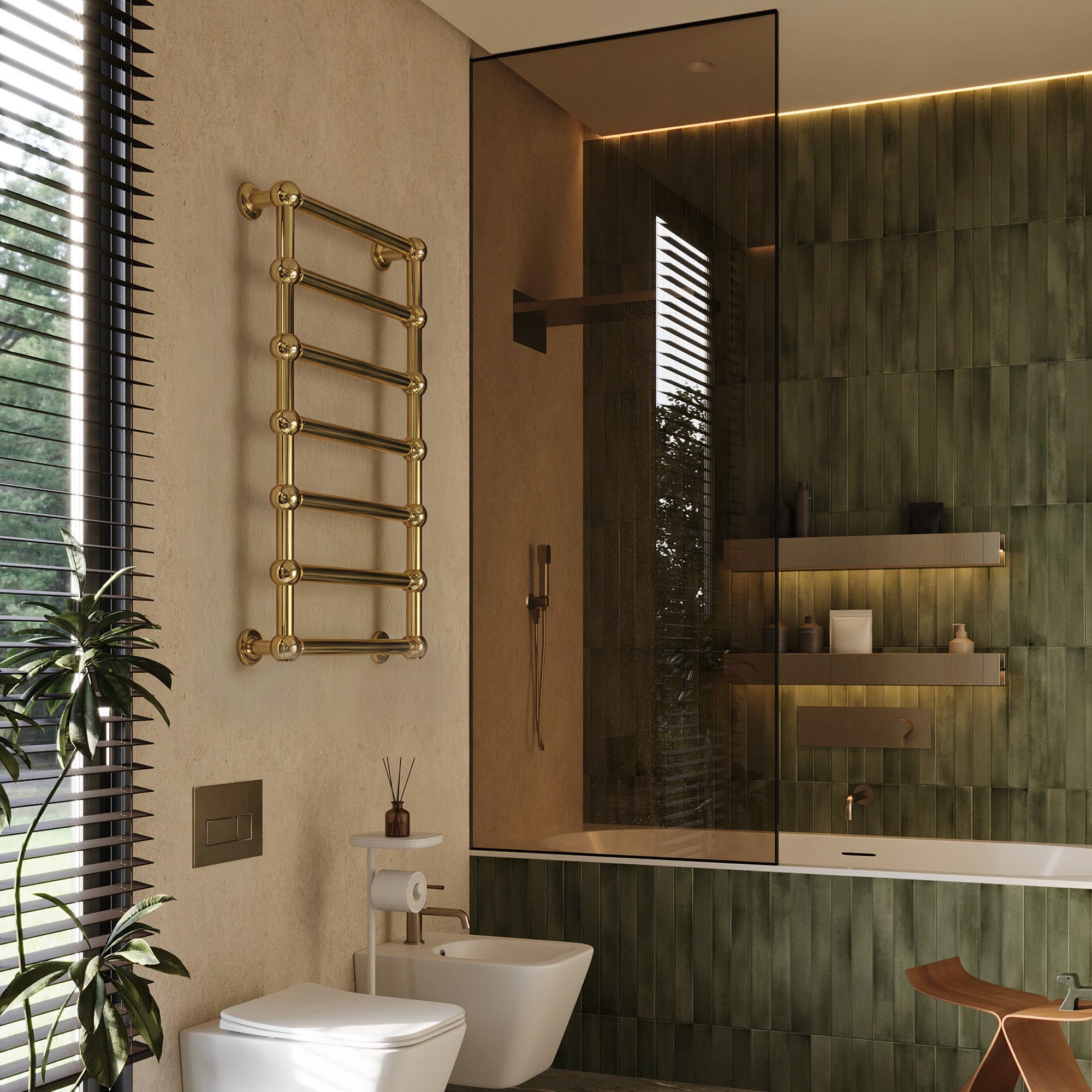 LUSTRE Heated Towel Rack with 18K Gold Finish and Vacuum Plating