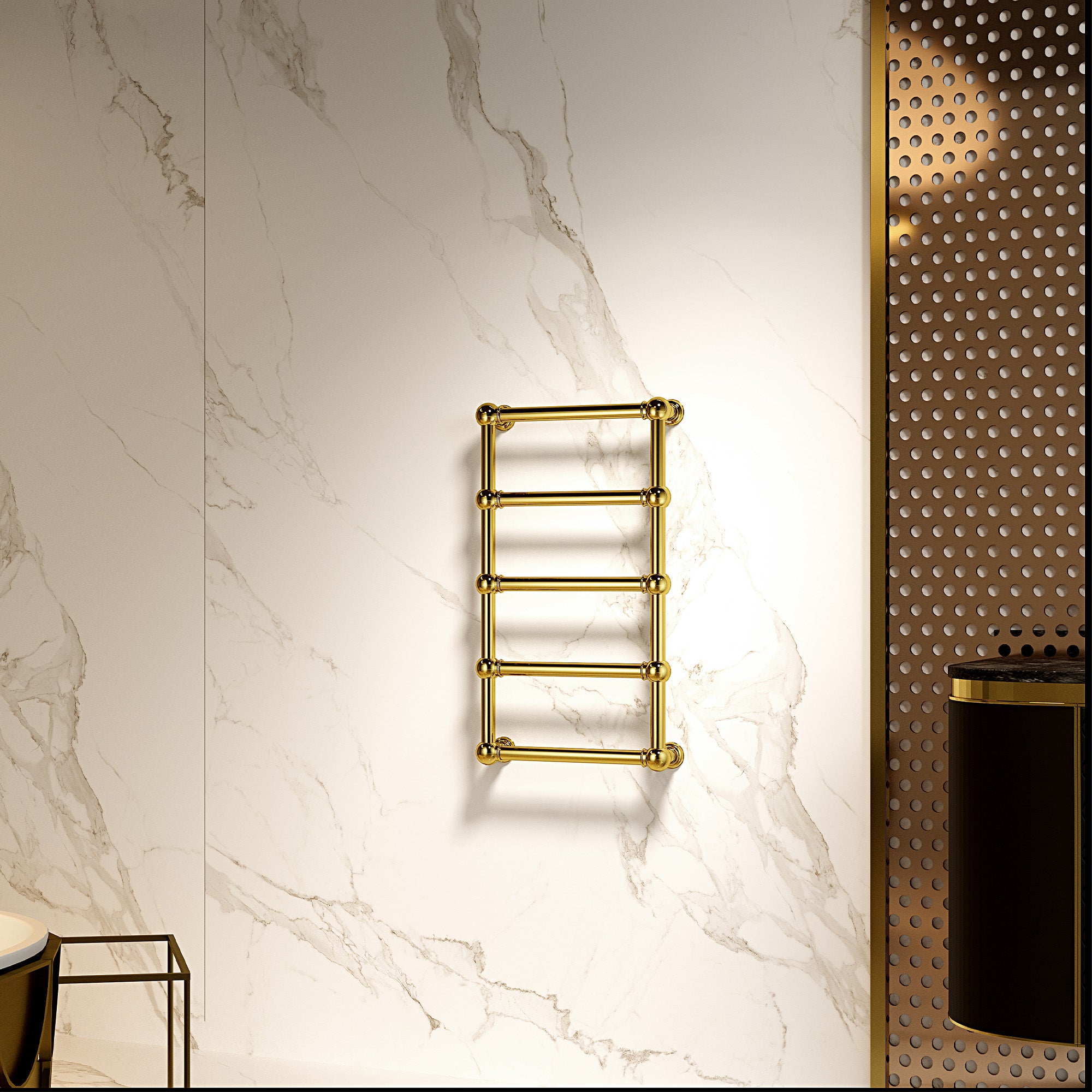 GLACIA Heated Towel Rack with 24K Gold Coating and Mirror Plating