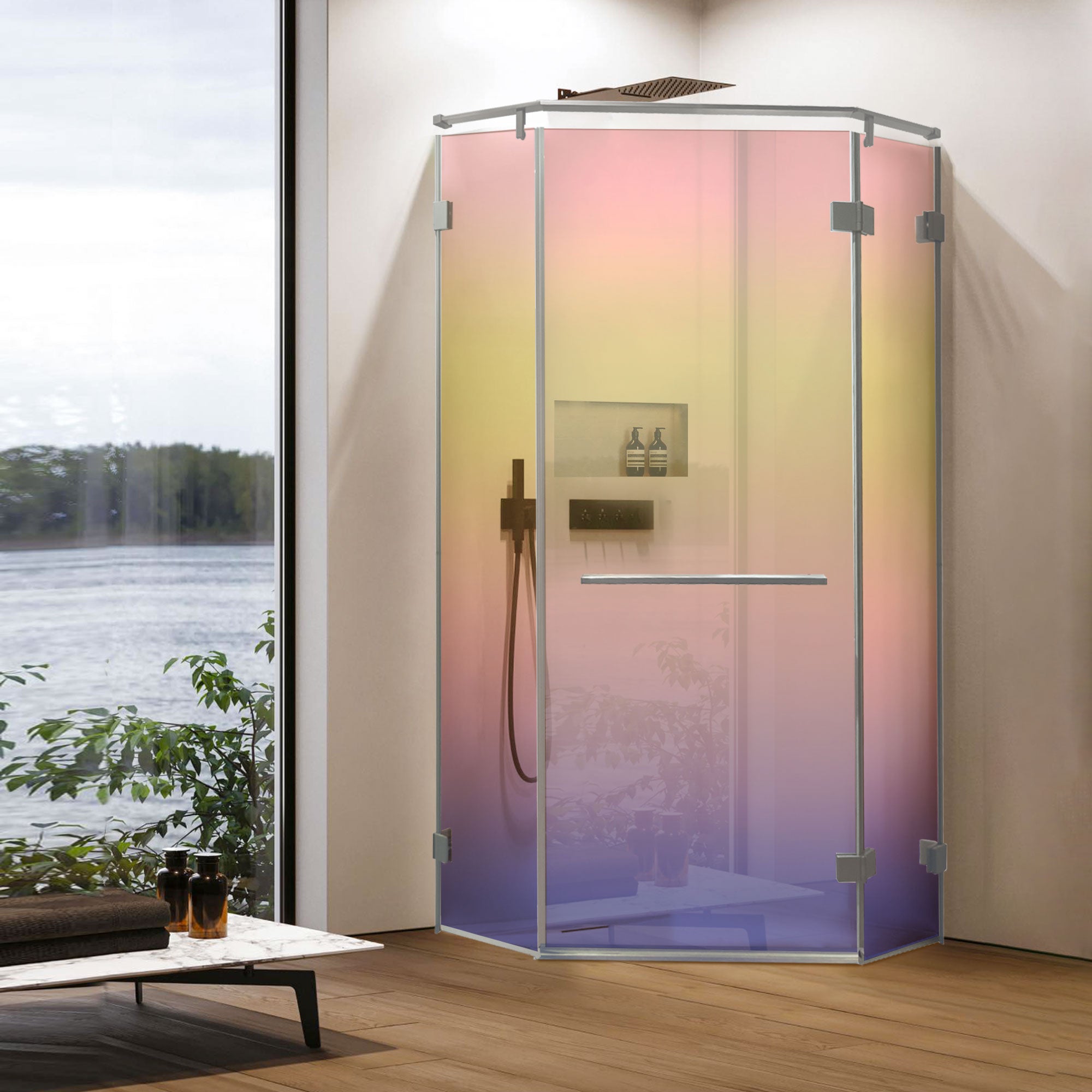 LUSTRA Customize Corner Shower Door with Gradient Glass