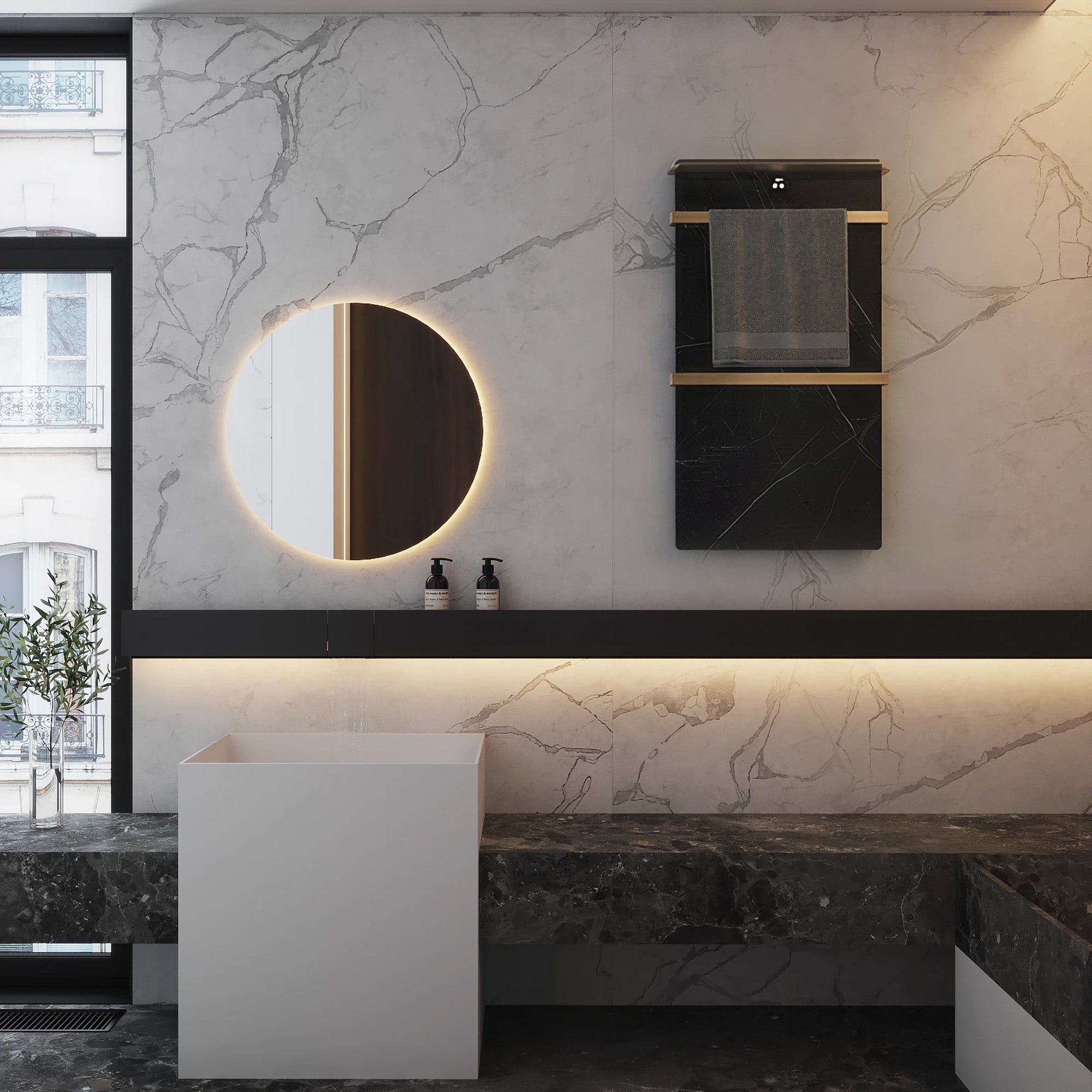 CERENE Minimalist Heated Towel Rack with Sintered Stone and Stainless Steel