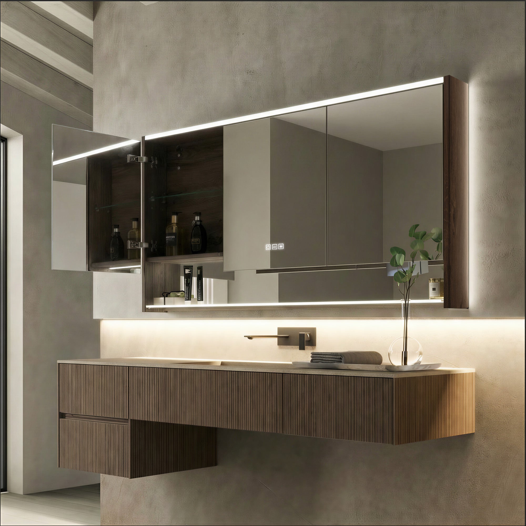 BRAVIA Custom Wooden LED Mirror Medicine Cabinet with Wide Light Design