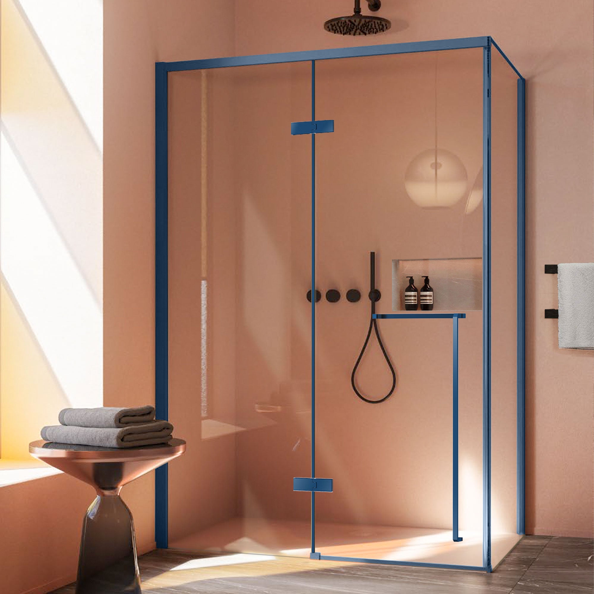 VELLURE Customize Corner Shower Door with Color Frame
