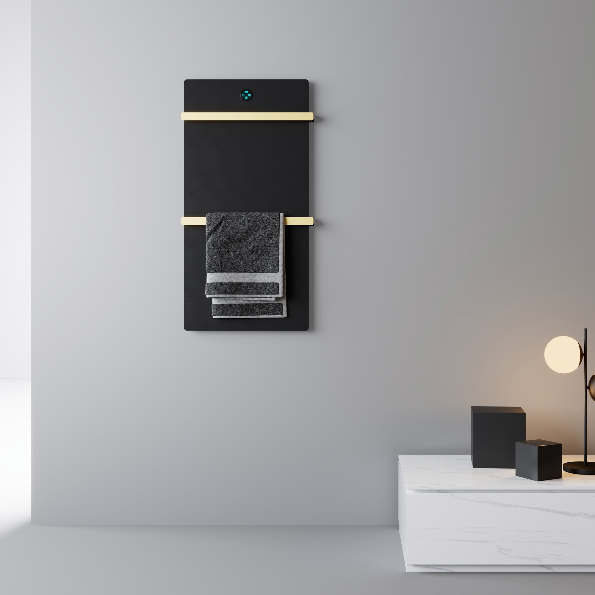 HALOA Heated Towel Rack with Shelf Sintered Stone and Stainless Steel