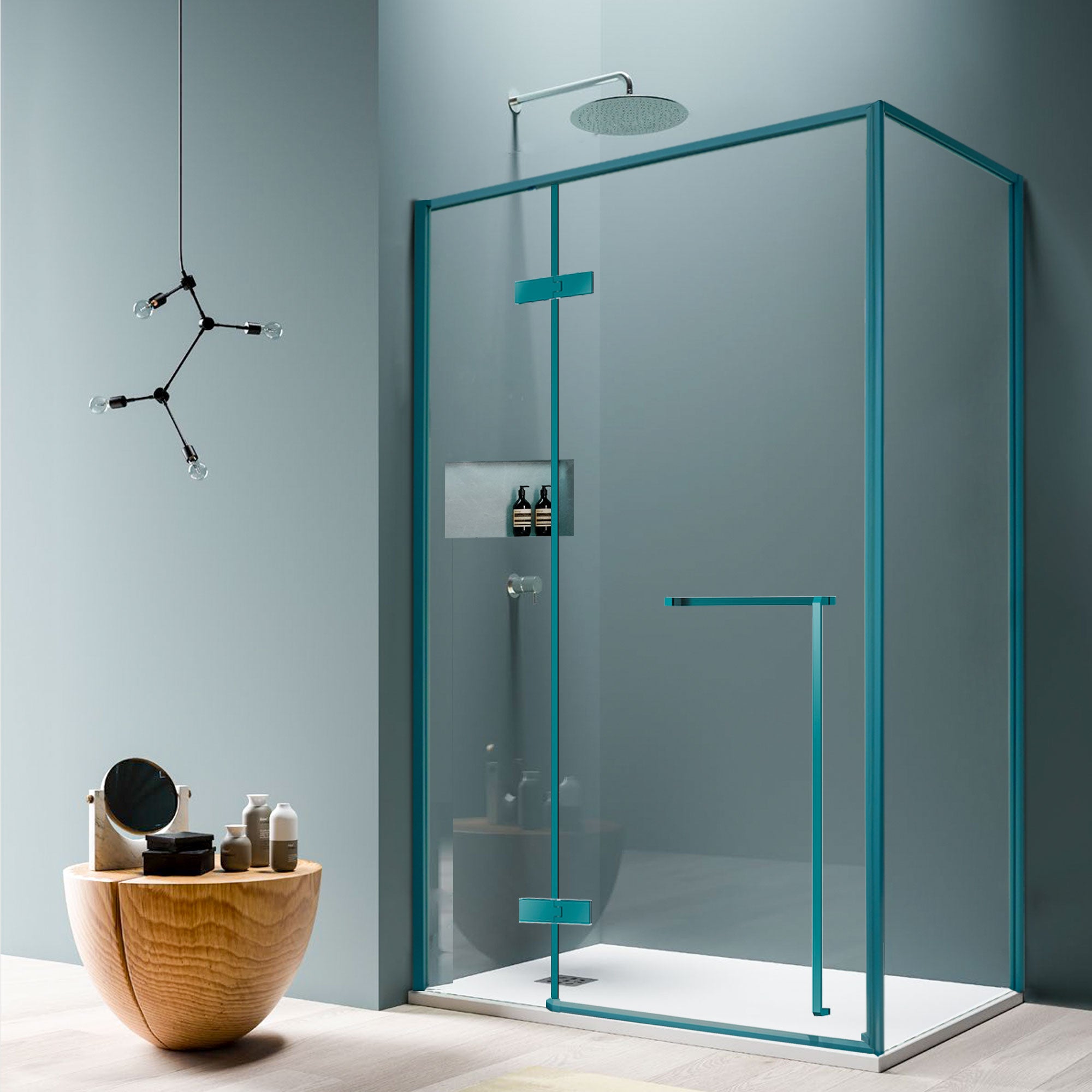 VELLURE Customize Corner Shower Door with Color Frame