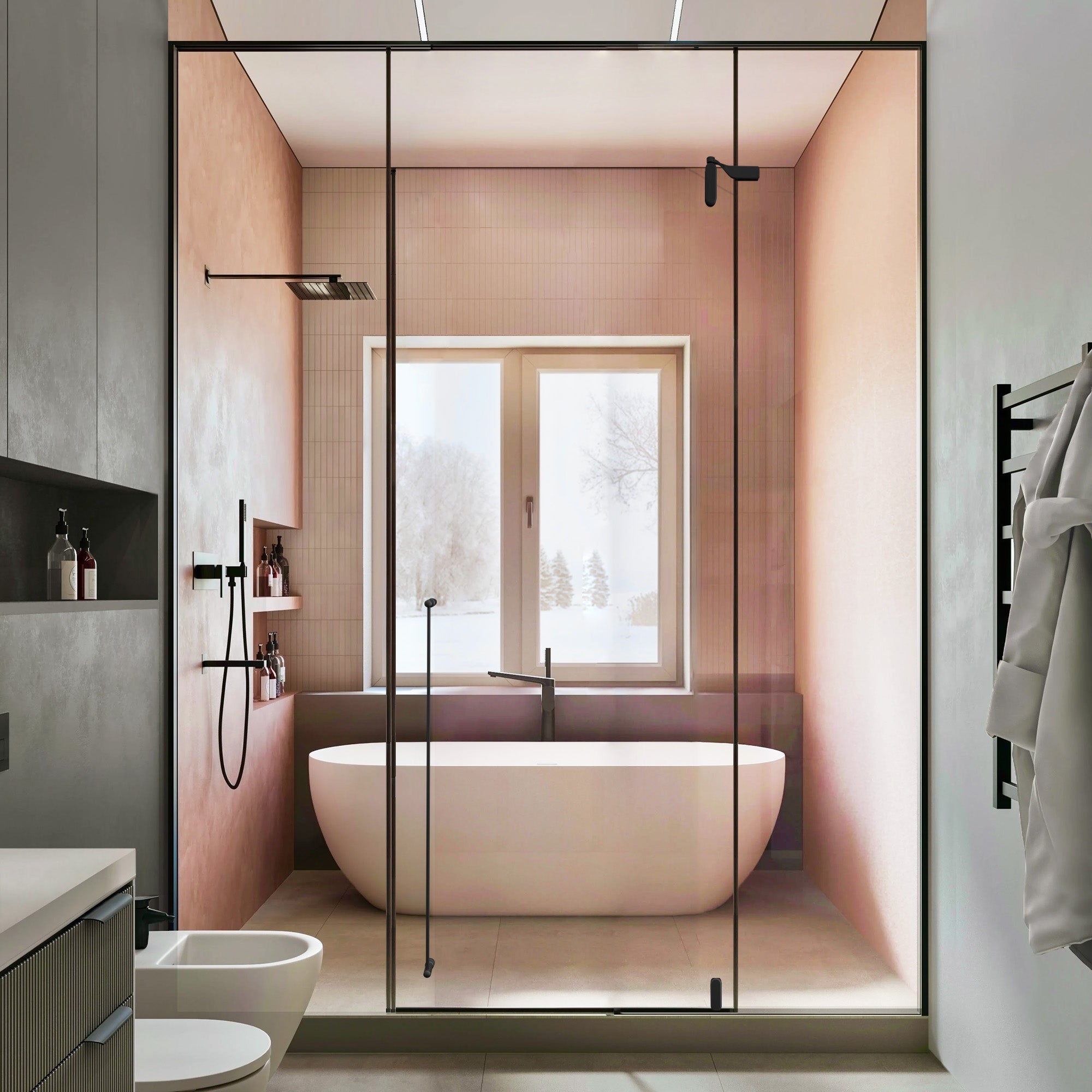 CAELUS Customize Inline Shower Door with Tempered Glass