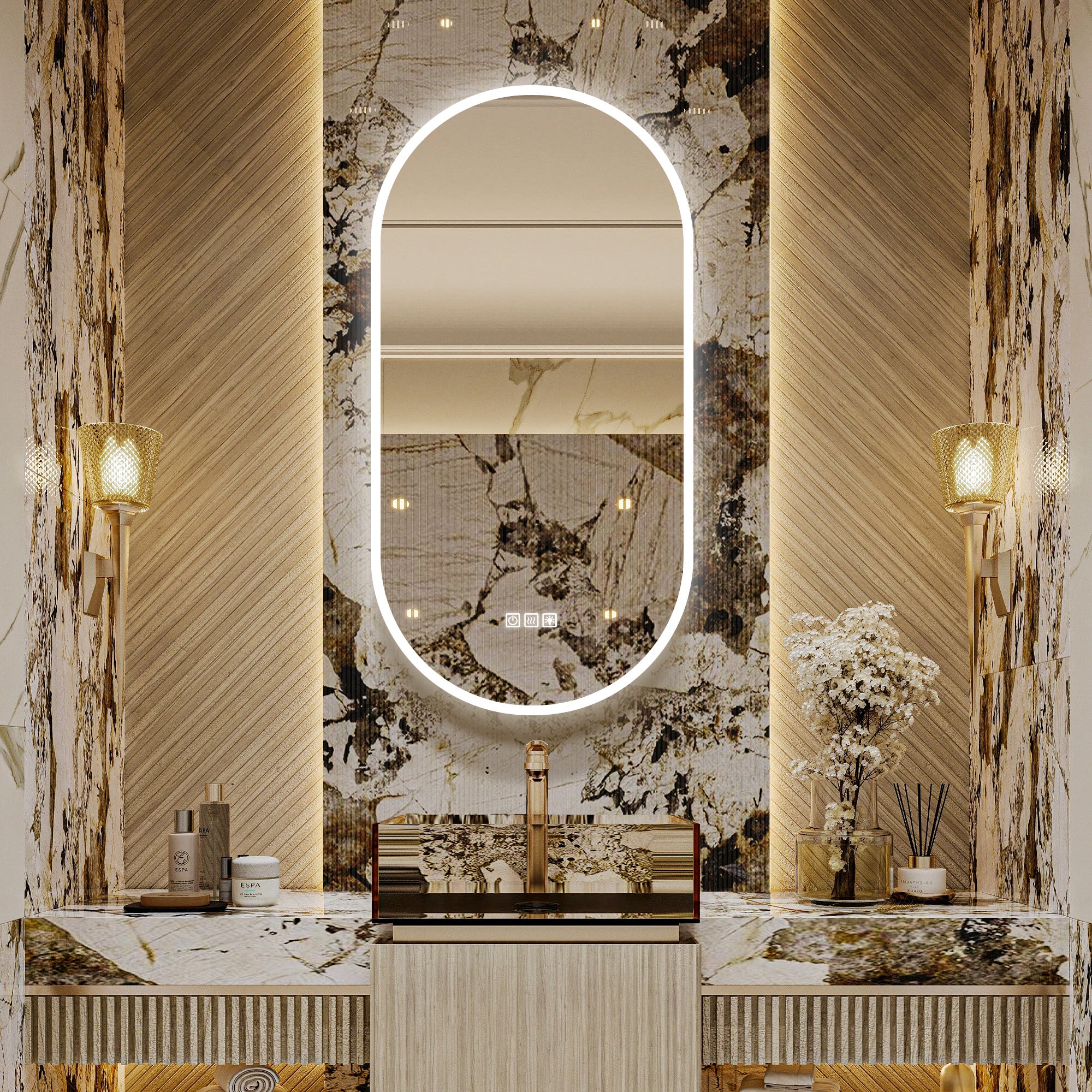 ORLIX Custom Wooden LED Mirror Medicine Cabinet with Oval Design