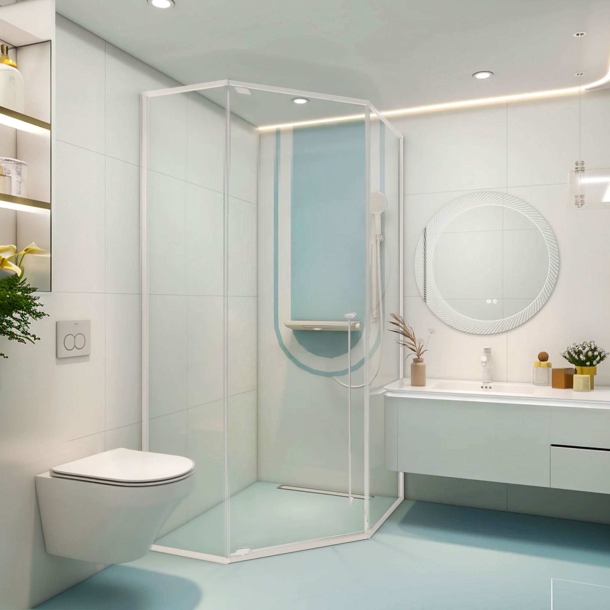 ELAN Customize Corner Shower Door with Tempered Glass