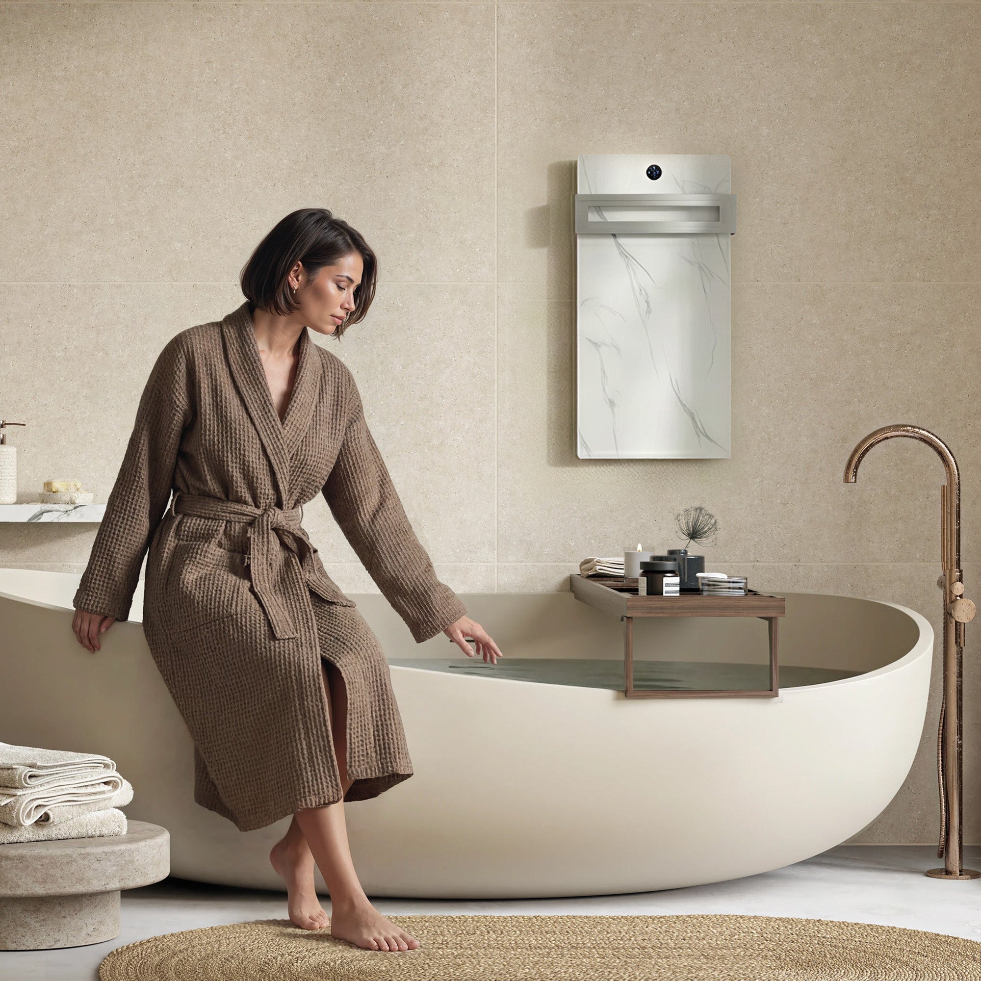 TALORA Heated Towel Rack with Sintered Stone and Stainless Steel