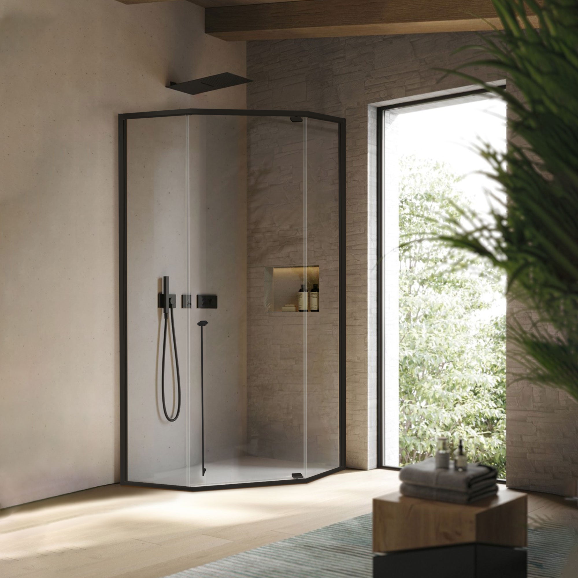 ELAN Customize Corner Shower Door with Tempered Glass