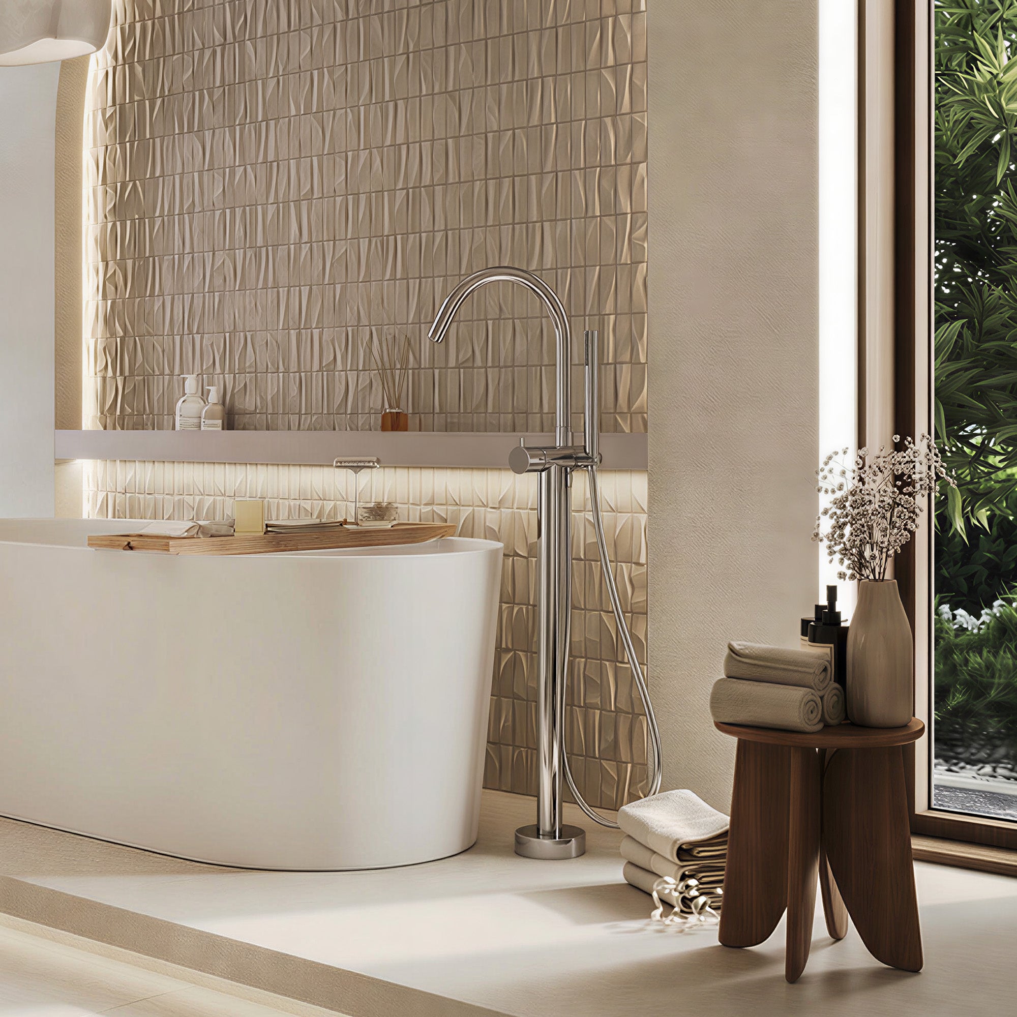 AURALIS Floor Mounted Tub Filler Crafted from Brass Freestanding Bathtub Faucet