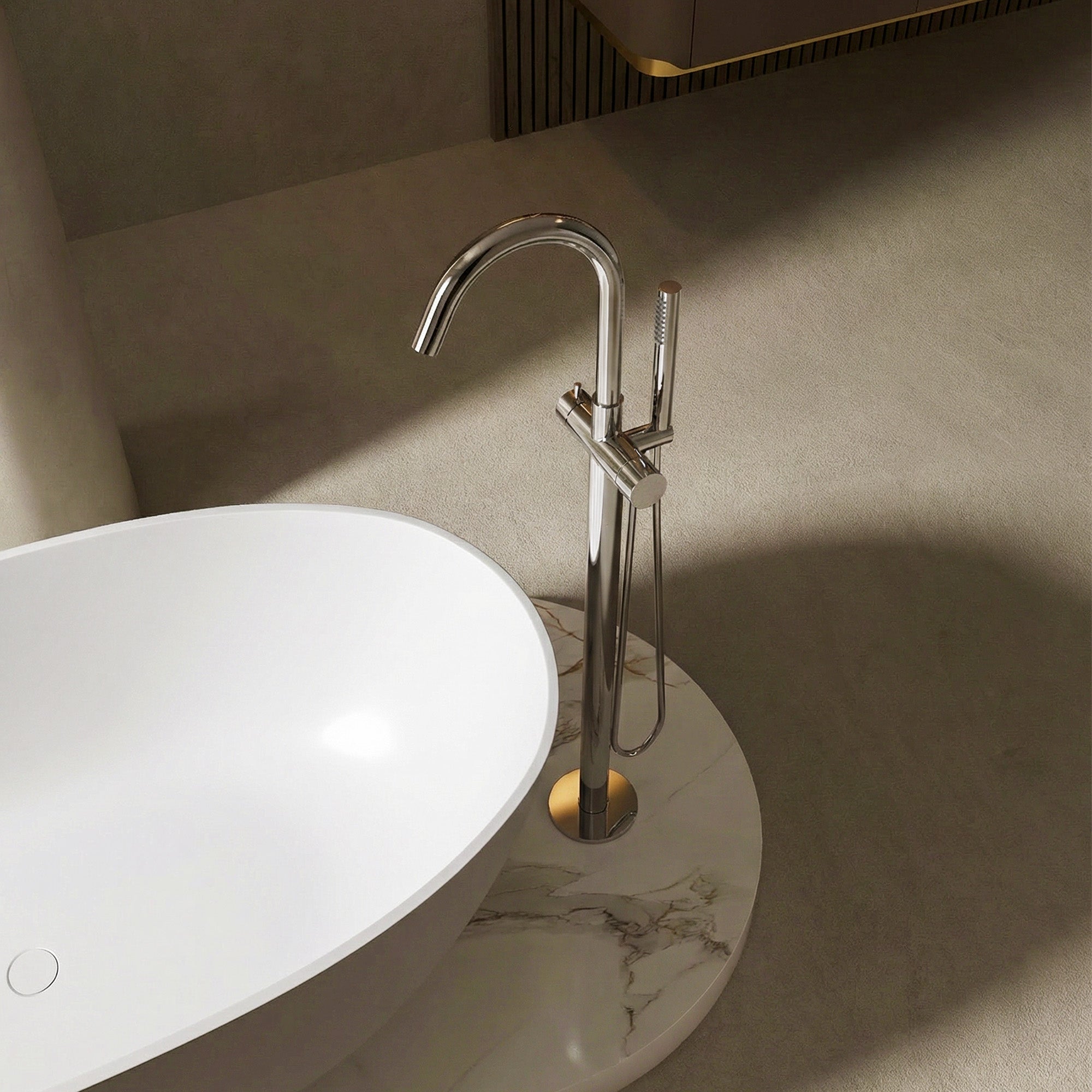 AURALIS Floor Mounted Tub Filler Crafted from Brass Freestanding Bathtub Faucet