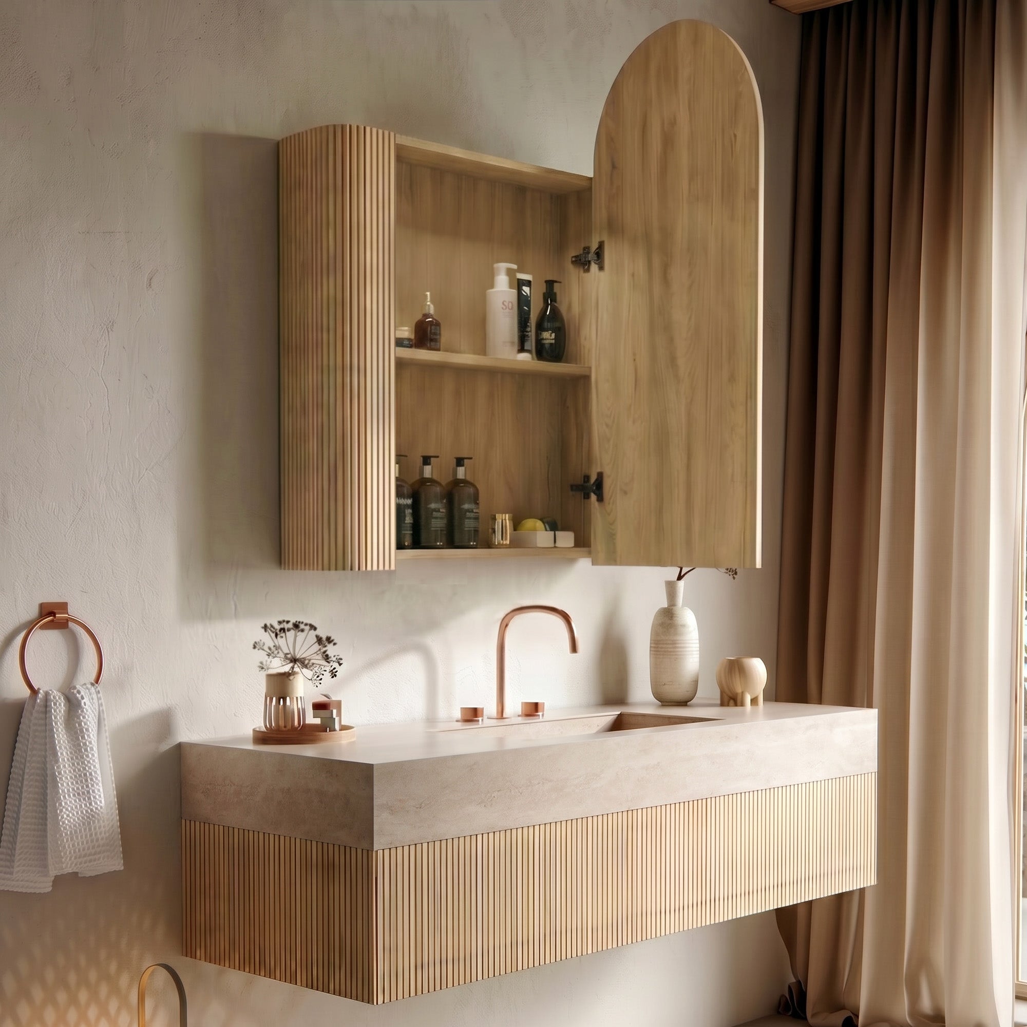 NORELLE Custom Wooden LED Mirror Medicine Cabinet with Arch Design