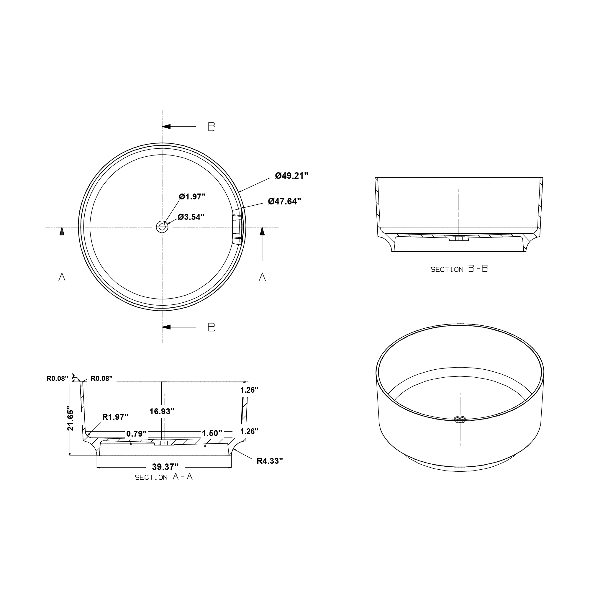 SYLARA Round Freestanding Soaking Bathtub 49" For Small Bathrooms